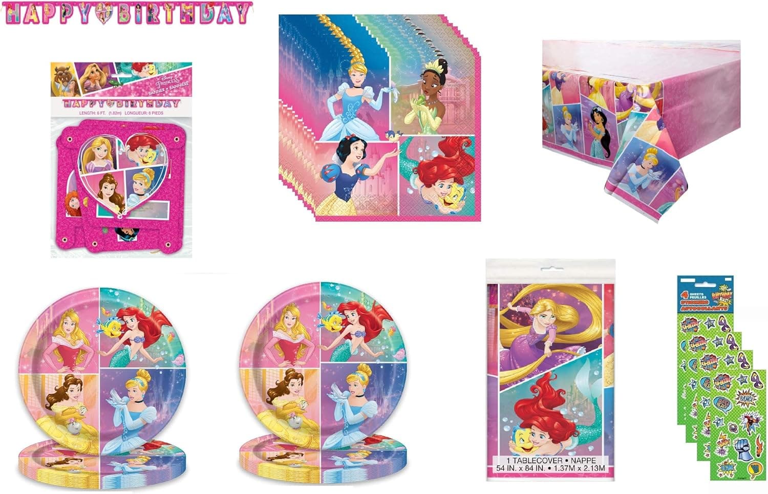 party bundle Princess Birthday Party Supplies Bundle for 16 includes Plates, Napkins, Table Cover Birthday Banner Stickers
