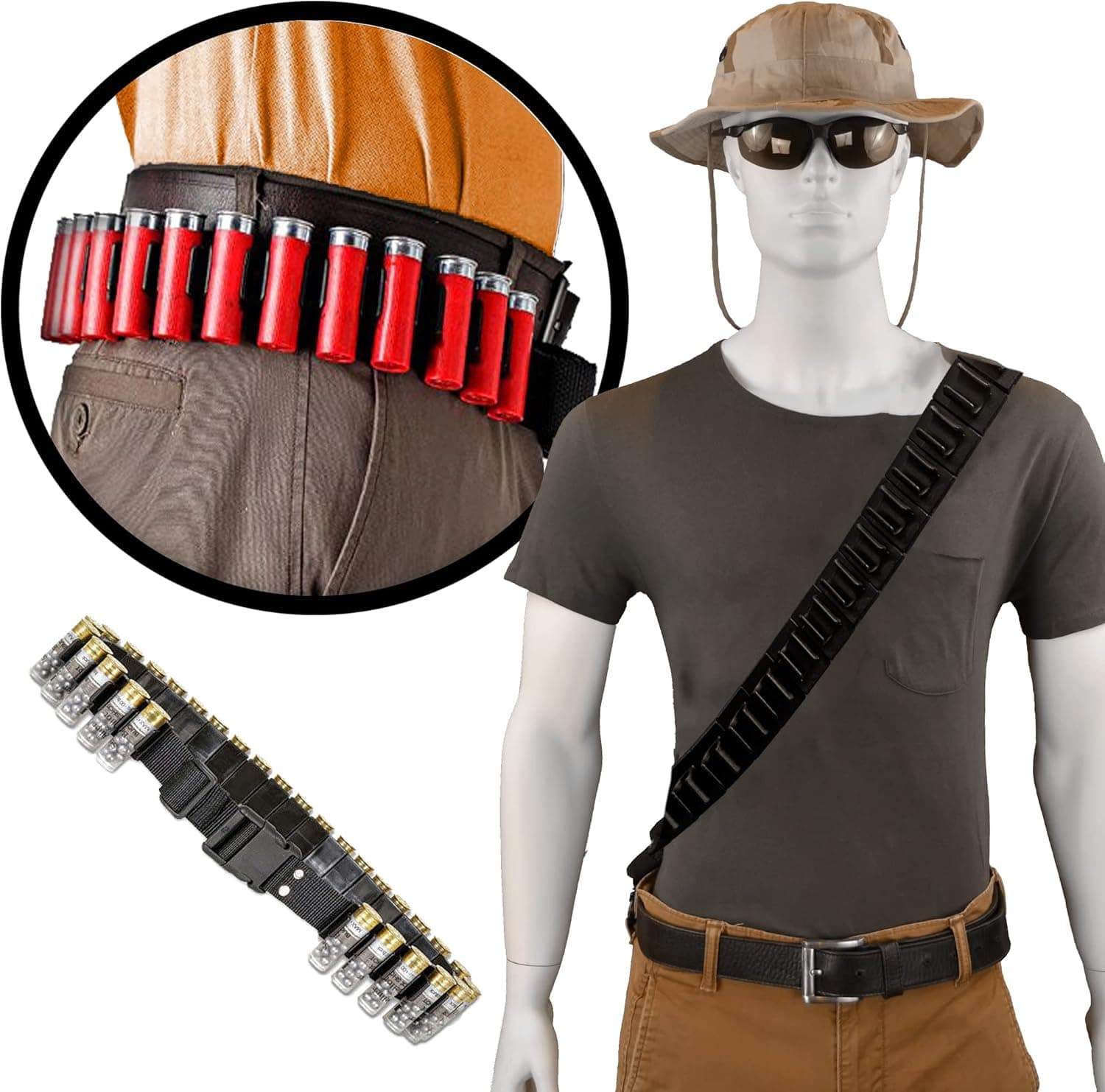 Shotgun Shell Bandolier for 12 Gauge Hold 30 Shells, Adjustable Shotgun Shell Shoulder Carrier Belt, Removable Guides, Shell Holder for Hunting