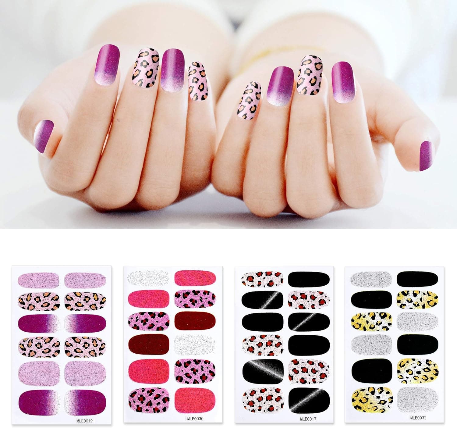 16 Sheets Full Pack Self Adhesive Nail Strips Sticker Decals (Leopard Print), - for Any Nail Lights, Home DIY for Women Girls, Salon Nail Art Decor (02)