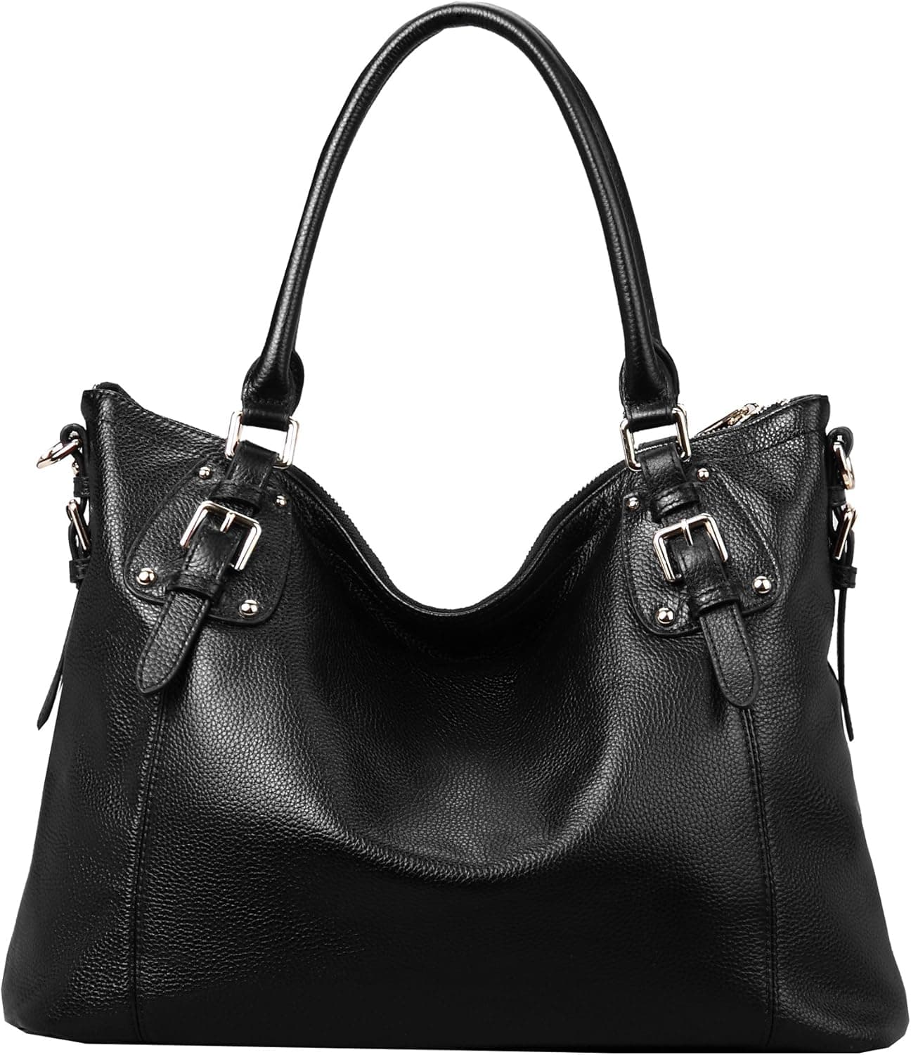 Heshe Womens Genuinne Leather Handbags Tote Top Handle Bag Shoulder Bag for Women Crossbody Bags Ladies Designer Purse ((L)16.5\x(h)11.0\x(w)6.7, Black)