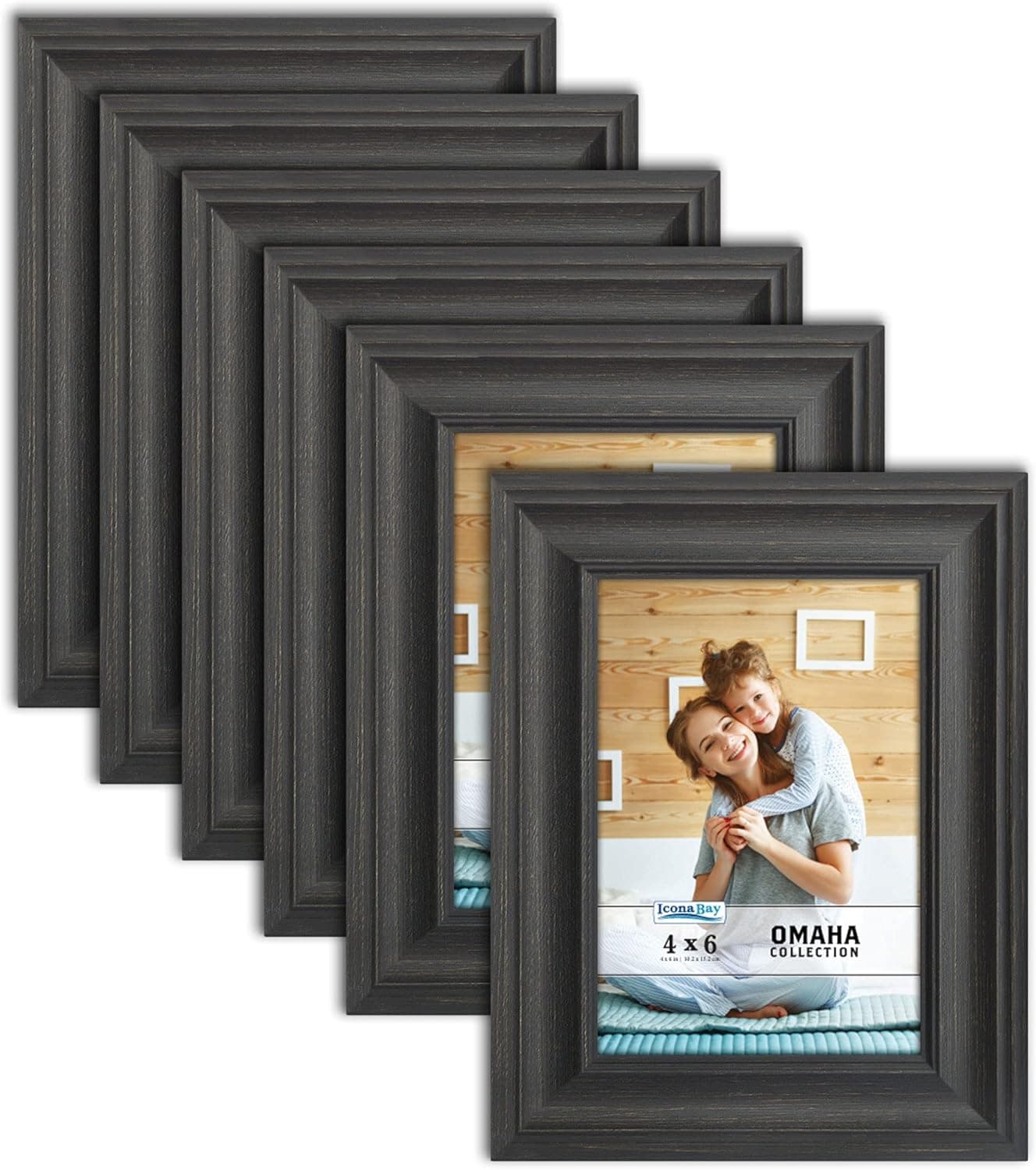 Icona Bay 4x6 Picture Frames (6 Pack, Farmhouse Black) Picture Frame Set, Wall Mount or Table Top, Omaha Collection