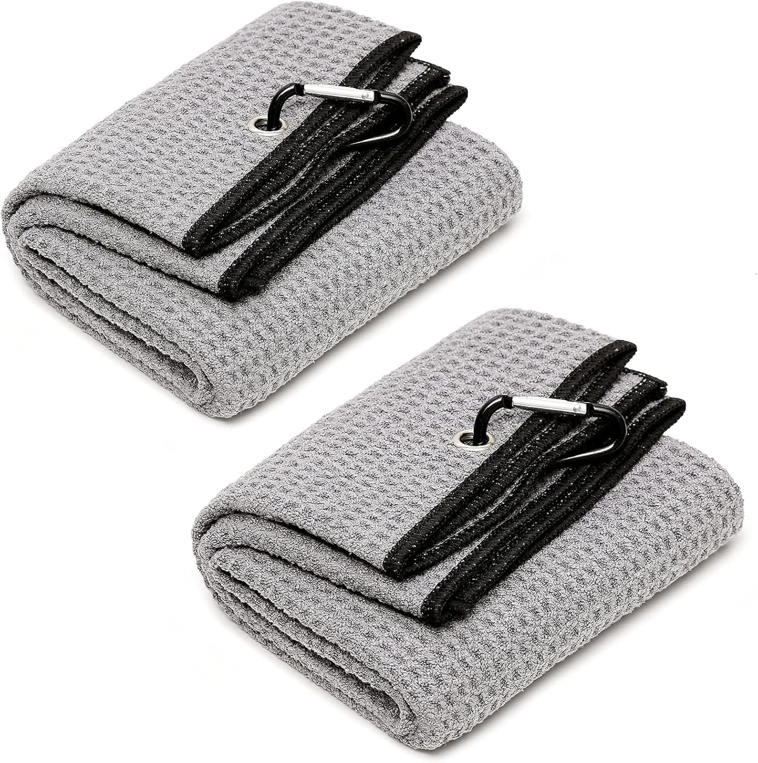 MoKoHouse Gray Golf Towel with Clip 2 Pack 15 x 23 inch Golf Towel for Golf Bags Microfiber Fabric Golf Towel for Men