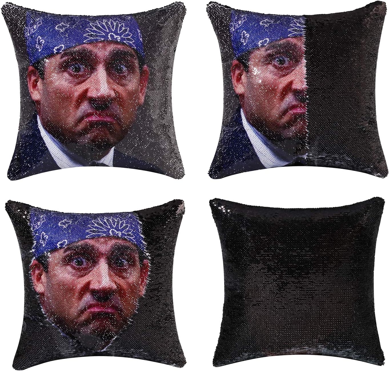 cygnus The Office Merch Michael Scott Quote Humor Sequin Pillow Cover Funny White Elephant Gifts Reversible That Color Change Cover 16x16 inches (Type 2-Black Sequin)