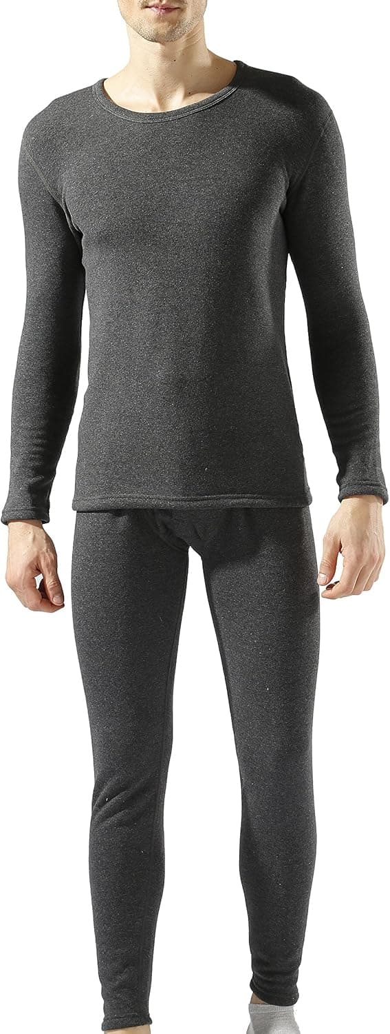 New step Men's Double Layer Thicken Thermal Underwear Top & Bottom Set Fleece Lined