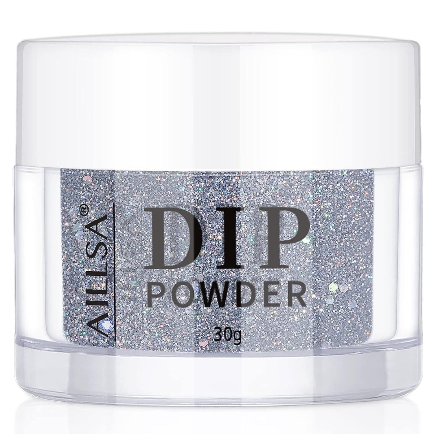 AILLSA Dip Powder Grey Glitter, Glitter Dip Powder Nail 1 Oz, Nail Dipping Powder French Nail Art for Starter Manicure Salon DIY at Home, Dip Powder Colors Long Lasting, Odor-Free, Beauty Gift