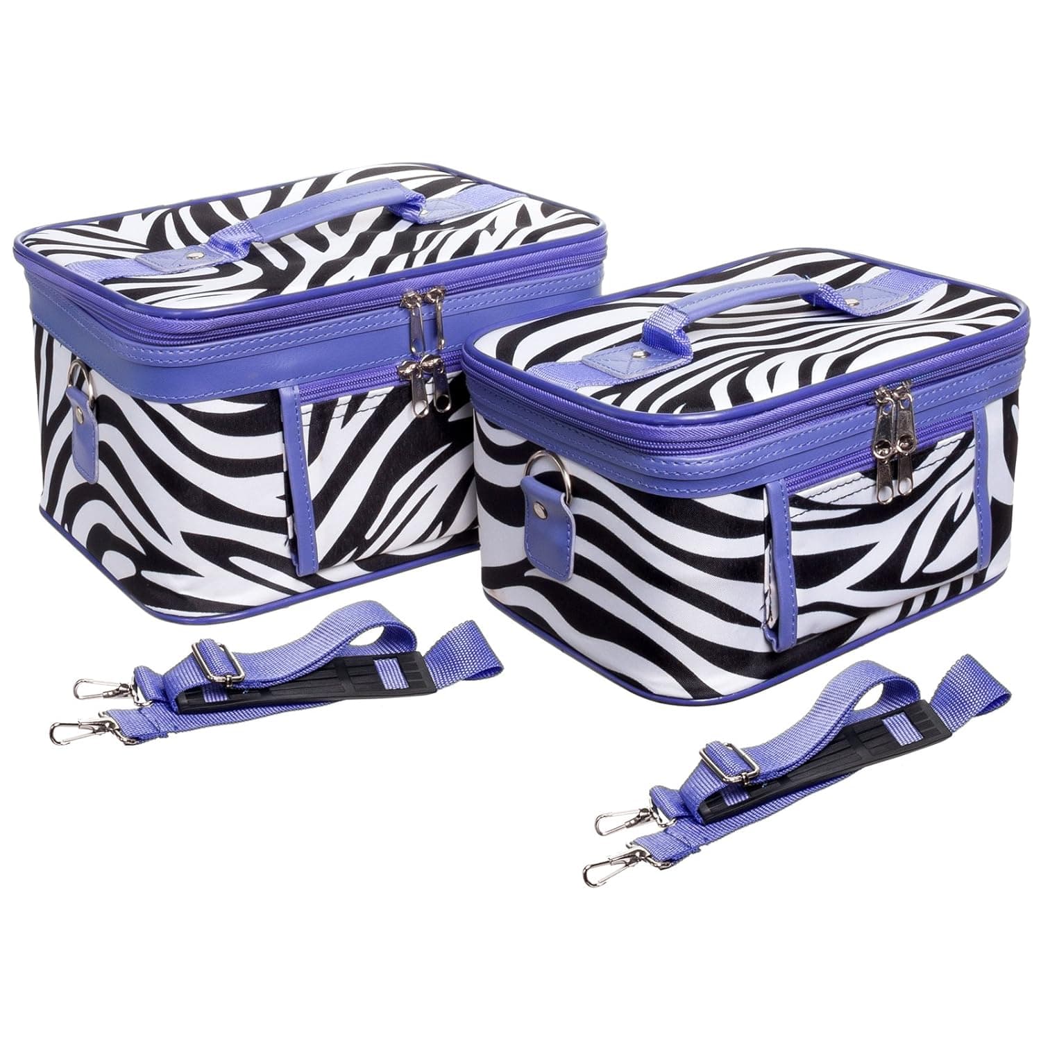 2-Piece Set Zebra Print w/Purple Trim Cosmetic Cases