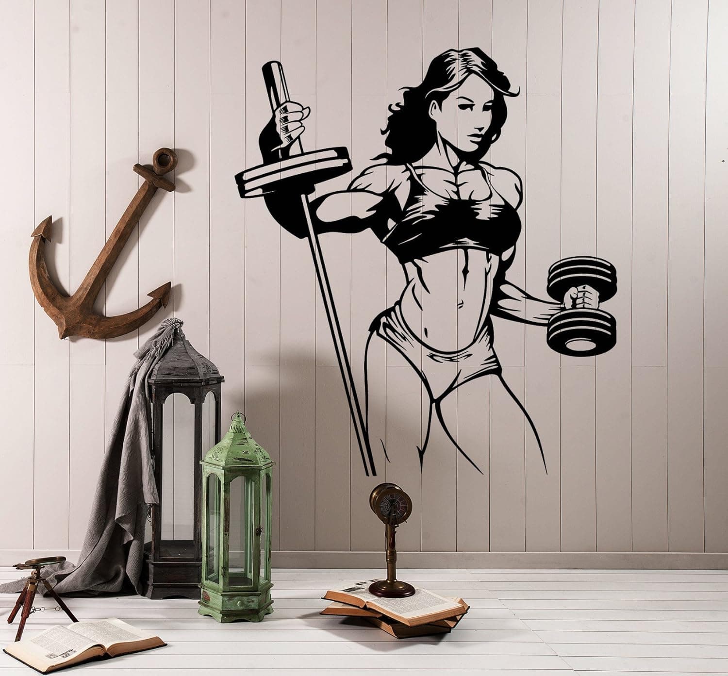 Vinyl Wall Decal Fitness Woman Gym Sports Girl Stickers (ig4156) Black