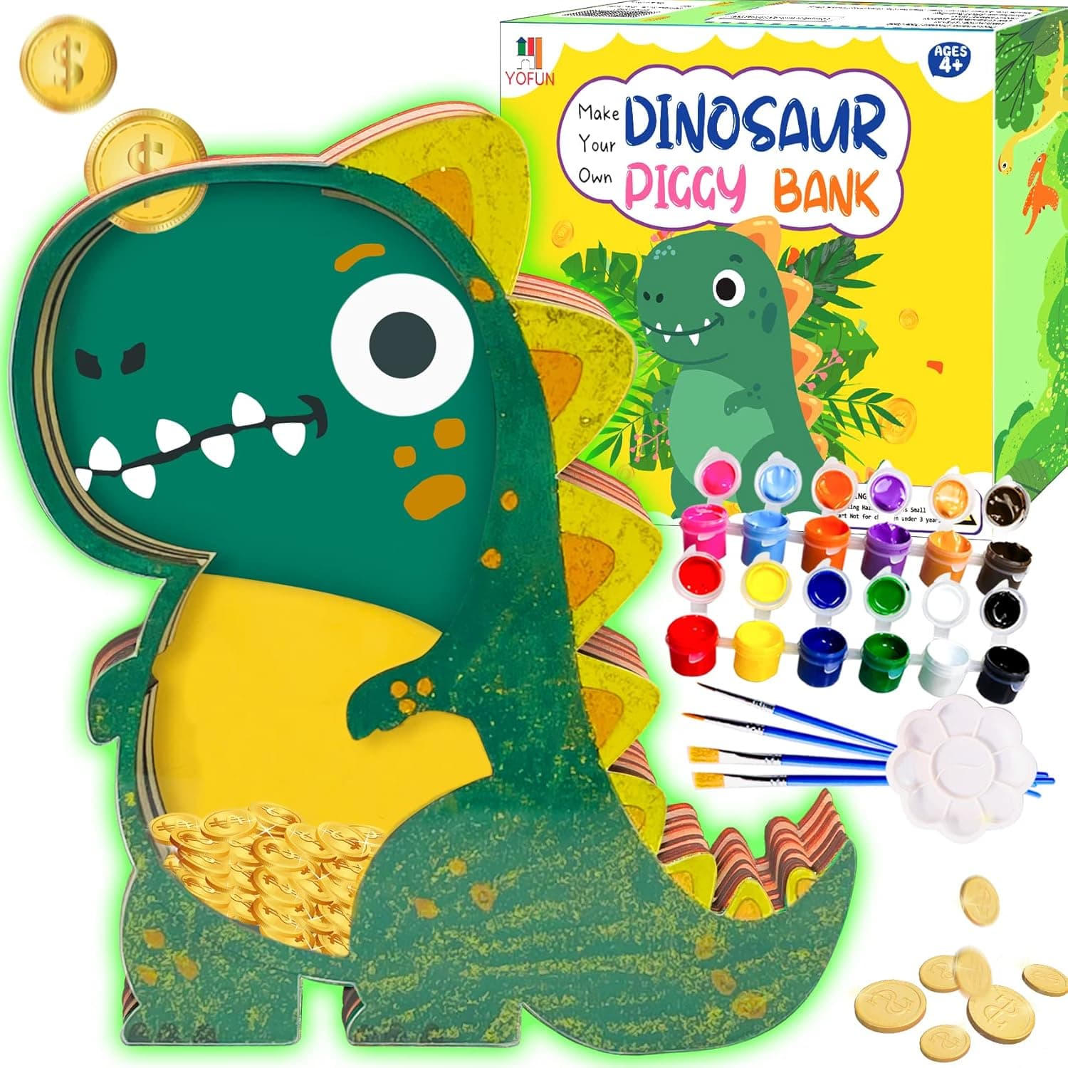 Y YOFUN Make Your Own Dinosaur Piggy Bank - Dinosaur Toys for Kids, Dinosaur Craft Kit for Boys and Girls, Arts and Crafts Project, Room Decor, Dinosaur Gifts for 4 5 6 7 8 9 10 Year Old Girls