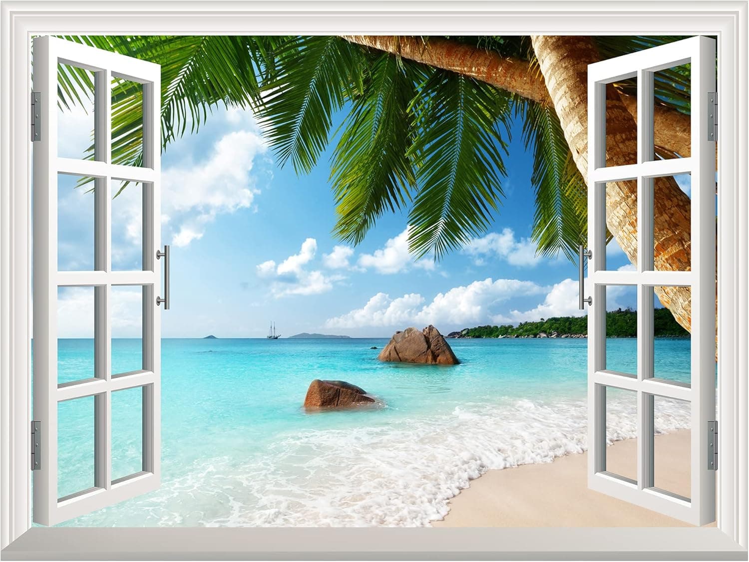 wall26 Removable Wall Sticker/Wall Mural - ANSE Lazio Beach on Praslin Island in Seychelles | Creative Window View Wall Decor -24"x32"