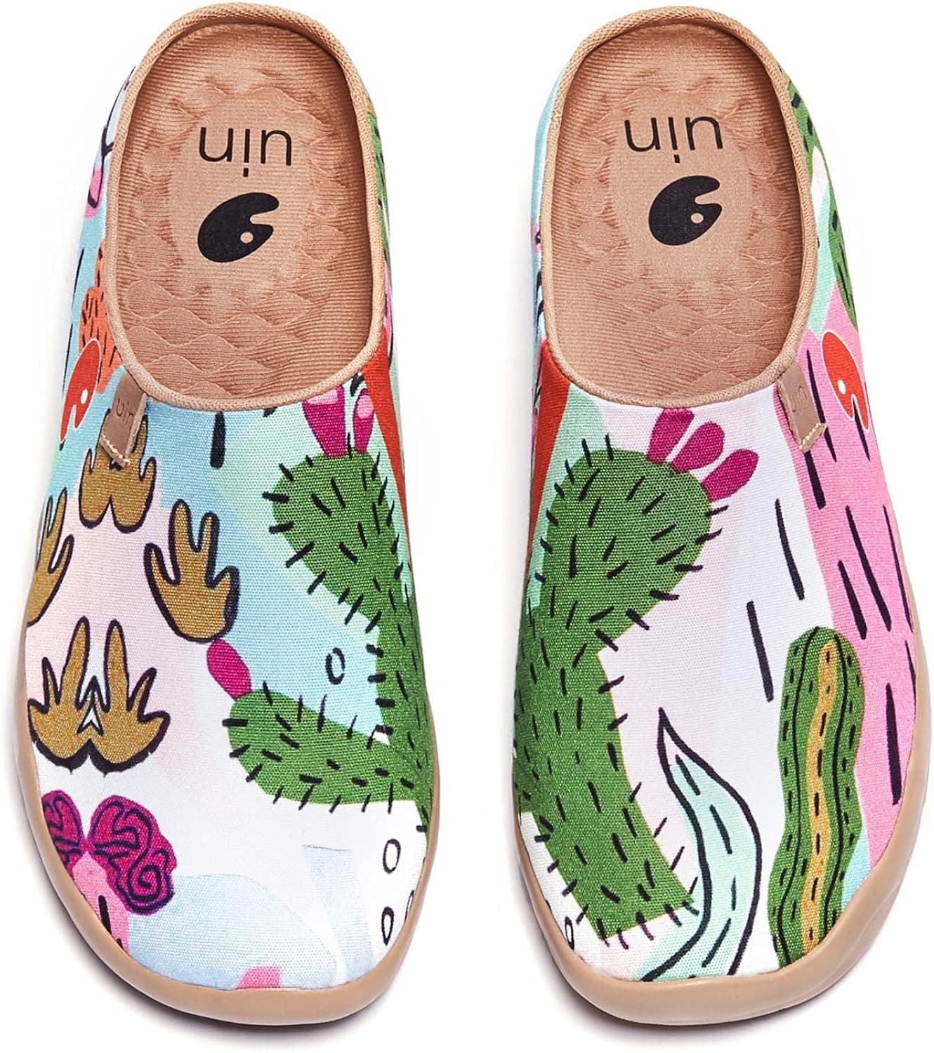 UIN Women's Slip On Mules Comfortable Flat Lightweight Wide Toe Clog Casual Art Painted Travel Shoes Malaga Series