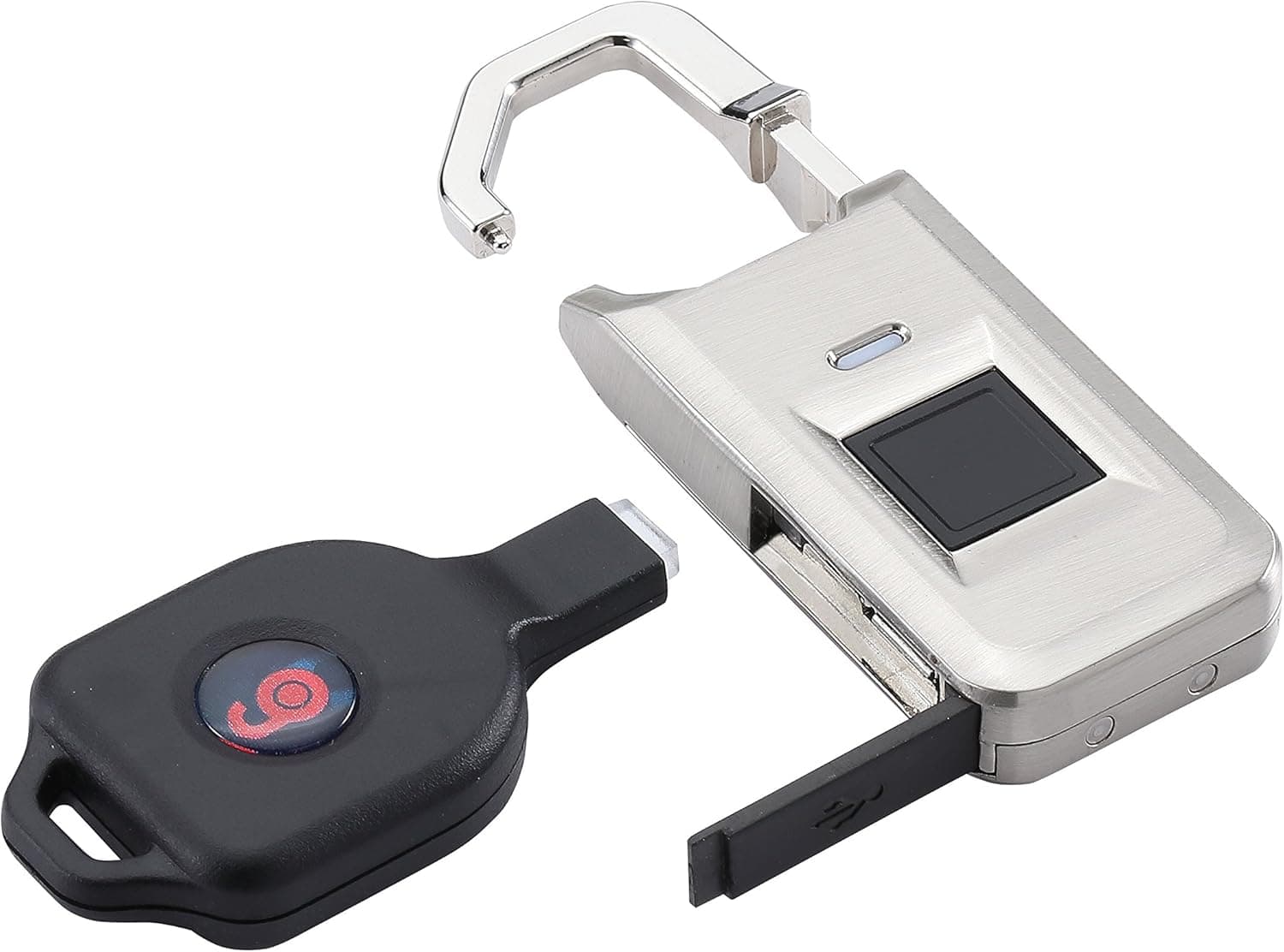 Fingerprint Padlock from Midas Touch - Lightweight Keyless Biometric Security for Suitcases, Mailboxes, Lockers - Water Resistant - Unlocks in Under 1 Second - Includes Spare iKey (Brushed Titanium)