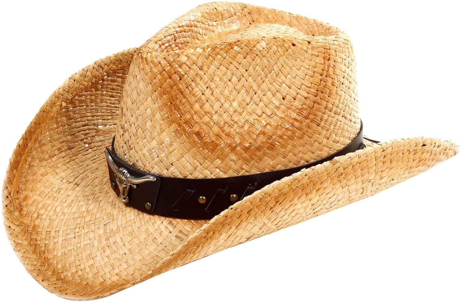 Simplicity Western Classic Cowboy Straw Hat Studded Leather Bull Band, ST-028