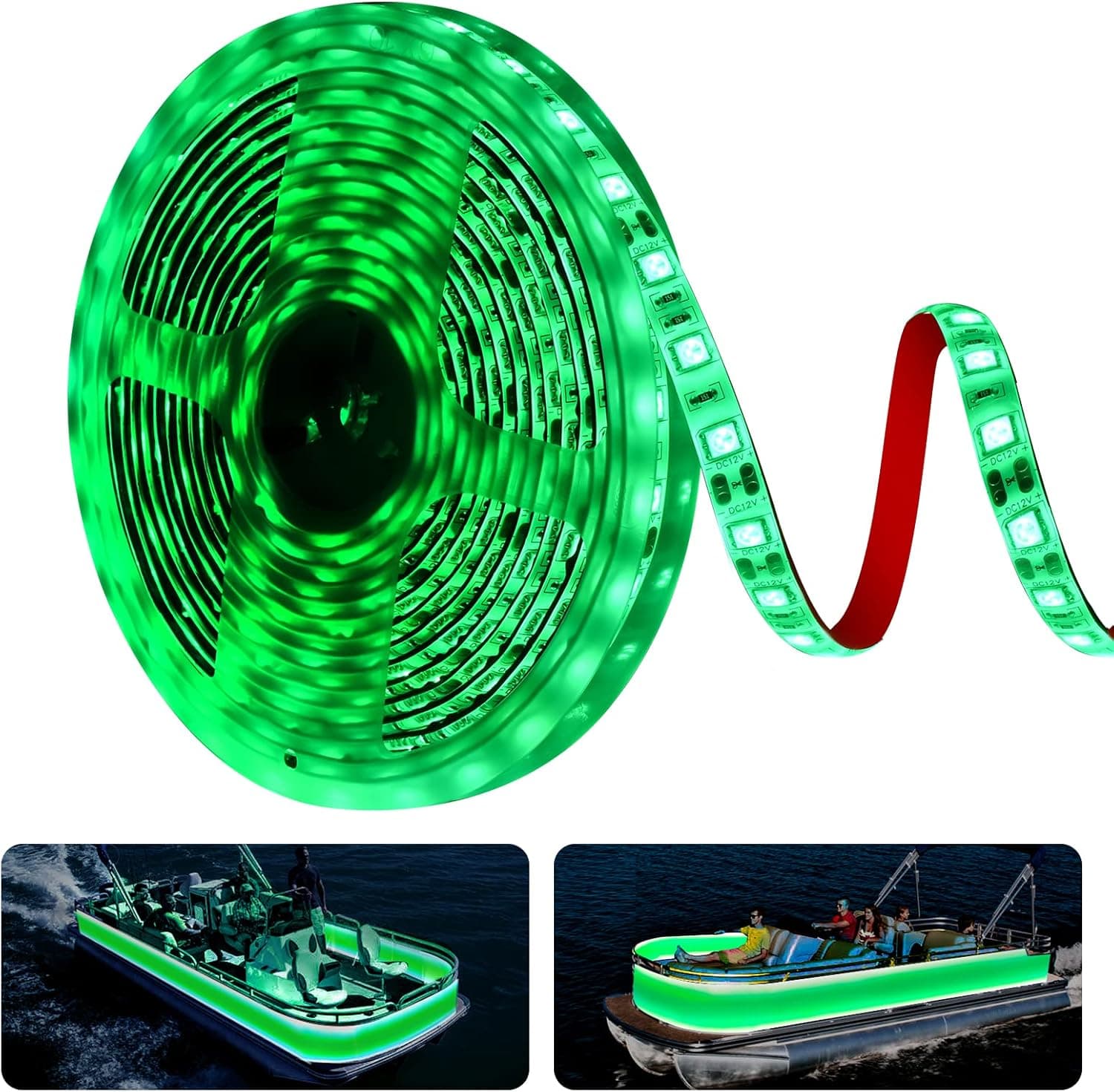 JUIOHAKY Marine LED Strip Lights Boat Lights for Night Fishing Boat LED Strip Lights 12V Waterproof, LED Boat Lights Interior Boat Deck Lights for Pontoon, Kayak, Jon Boat, Bass Boat (Green, 16.4ft)