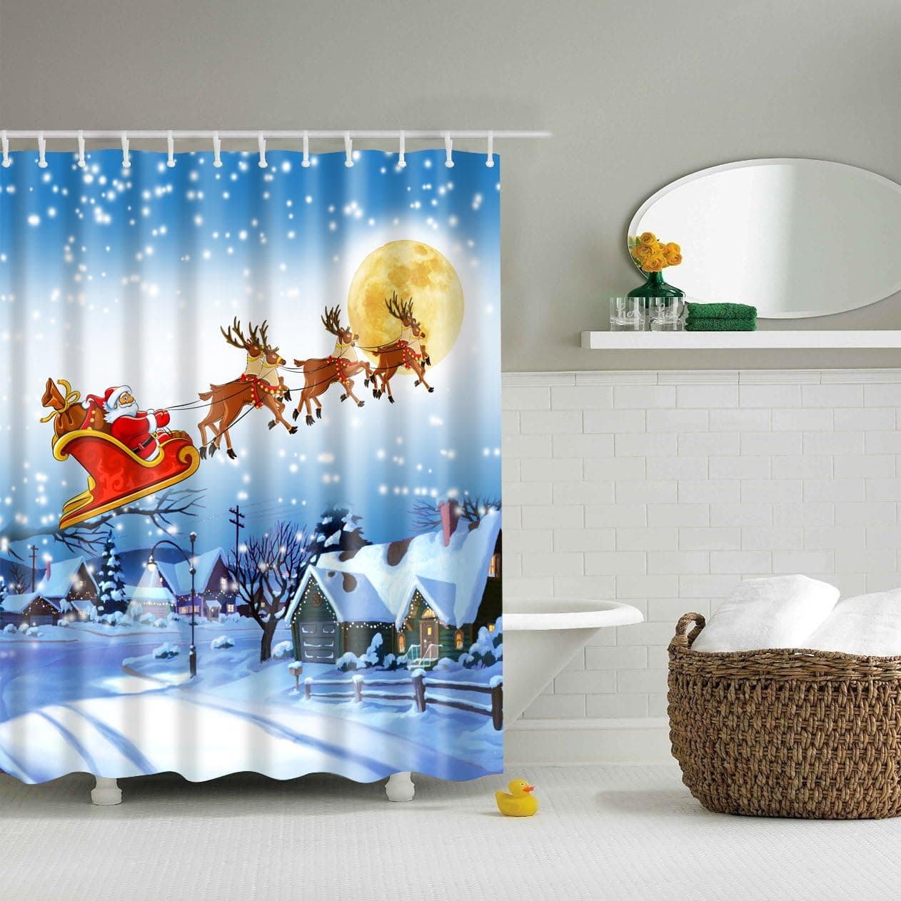 Mantto Waterproof Fabric Merry Christmas Season Eve New Year Decorative Decor Gift Shower Curtain, Polyester Fabric Bathroom Shower Curtain Sets with Hooks 72x72 inches (Santa Claus-ATZ161036 us)