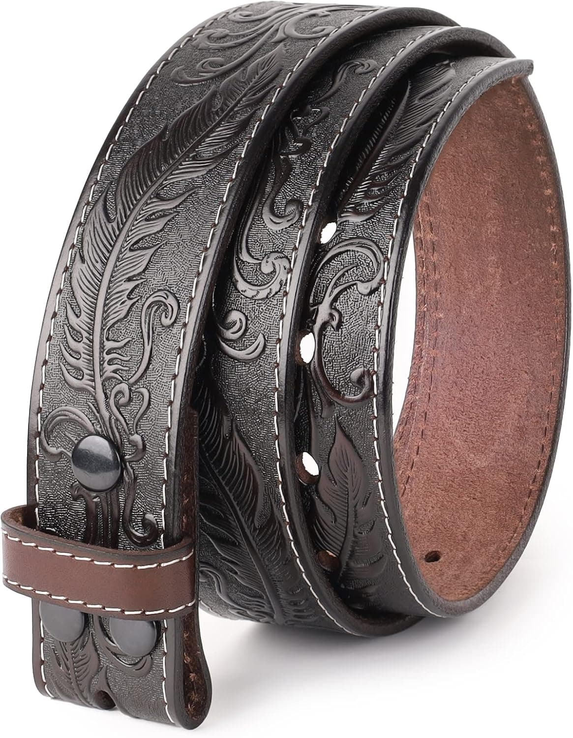 NPET Full Grain Cowhide Leather Belt with Western Engraved Tooling for Men