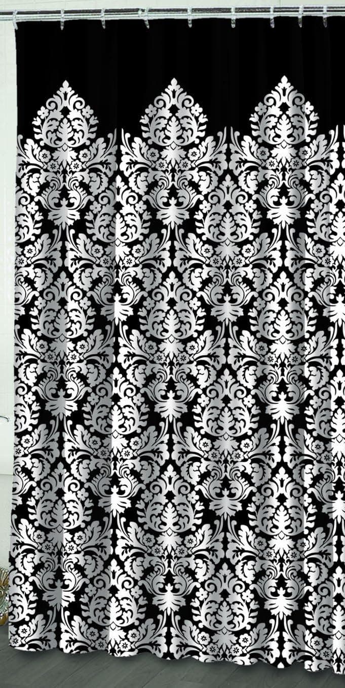 Waverly by Famous Home Fashions Essence Black 100-Percent Polyester Shower Curtain