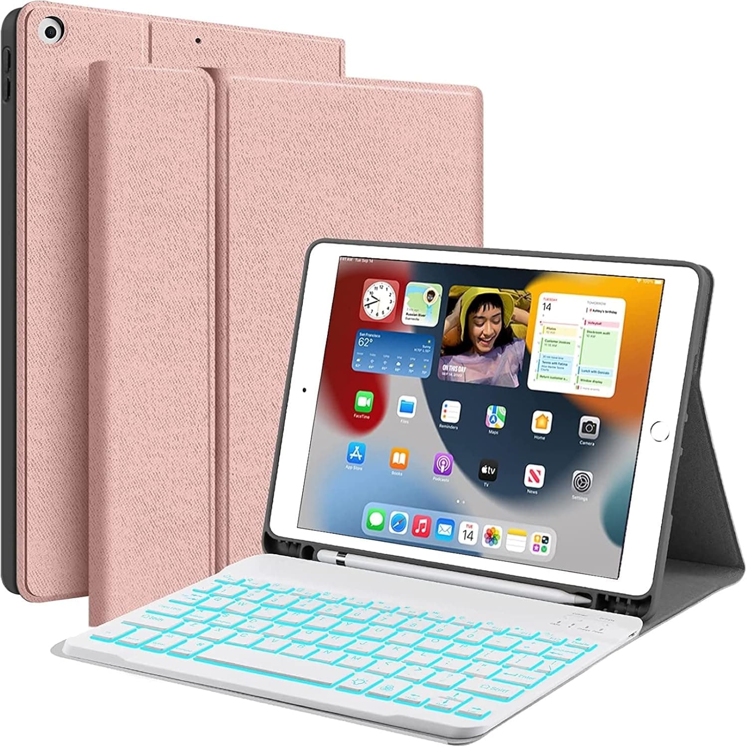 MoKo Keyboard Case for New iPad 9th Generation 2021/iPad 10.2 2020/2019 with Apple Pencil Holder, Wireless Keyboard Cover Case for Apple New iPad 9th Generation 2021/iPad 8th/7th Gen 10.2",Rose Gold