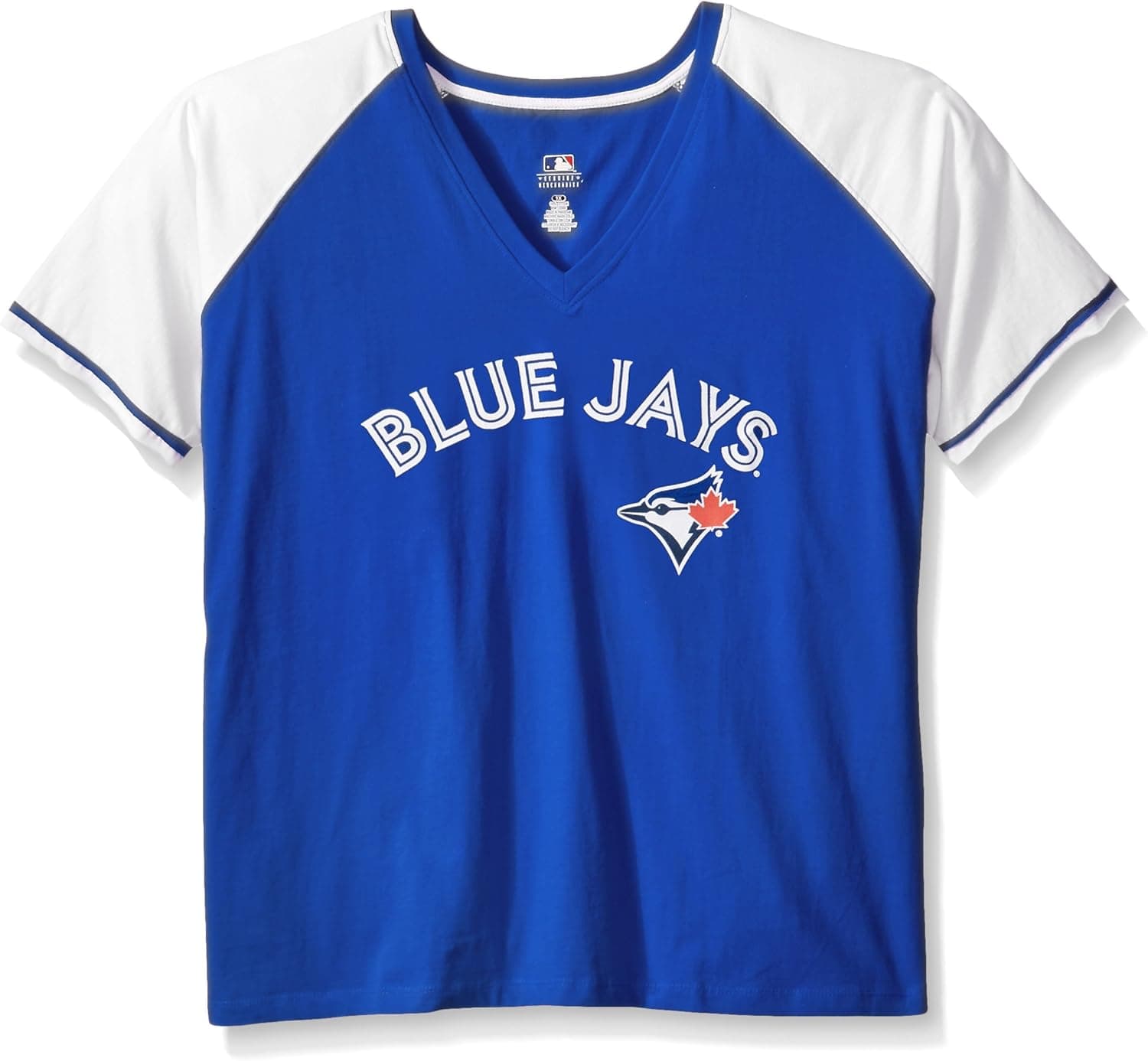 Profile Big & Tall MLB Toronto Blue Jays Women's Short Sleeve Raglan Deep V-Neck T-Shirt, 3X, Royal/White