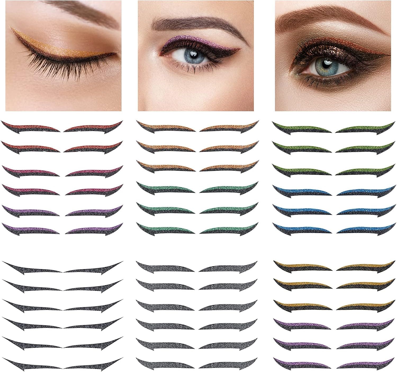 36 Pairs Eyeliner Stickers, Waterproof Quick Application Self-Adhesive Eye Line Strip Sticker, Cat Eye Makeup Paper Eyelid Stickers, Eyeliner Stickers for Eyes with Wings (36Pairs Mixed)