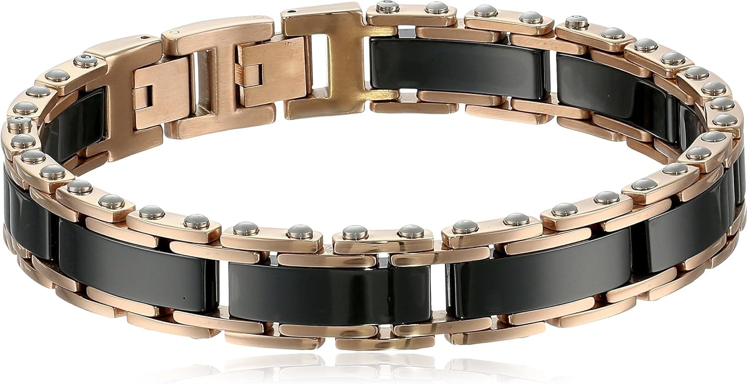 Men's Two-Tone Ceramic and Rose Stainless Steel Link Bracelet