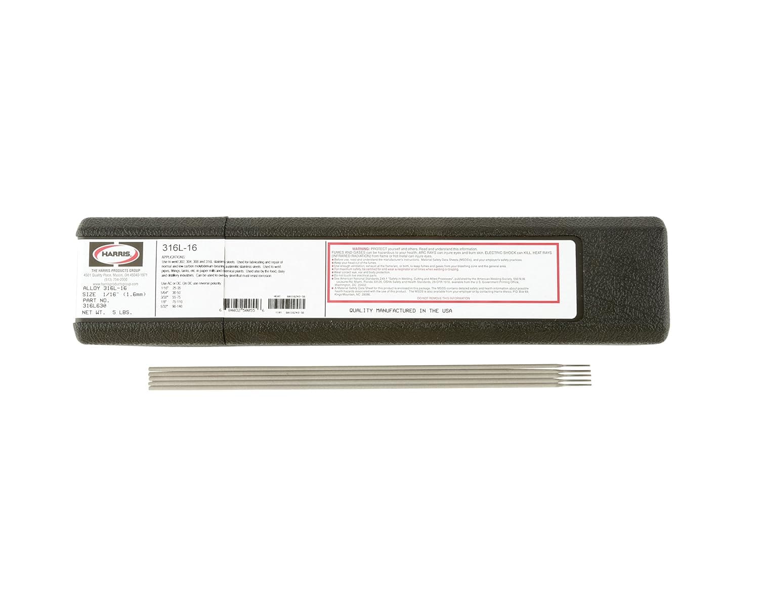 Harris 316L630 316L-16 Stainless Electrode, 5 lb, 1/16" x 10"