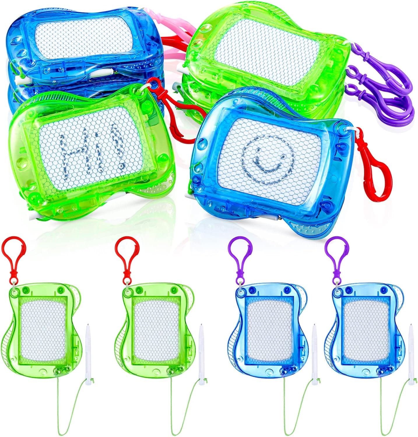 8 Pieces Mini Magnetic Drawing Boards for Kids Backpack Keychain Clip Drawing Doodle Boards Erasable Sketch Writing Pads for Birthday Party Favor and Goodie Bag Filler (Blue, Green)