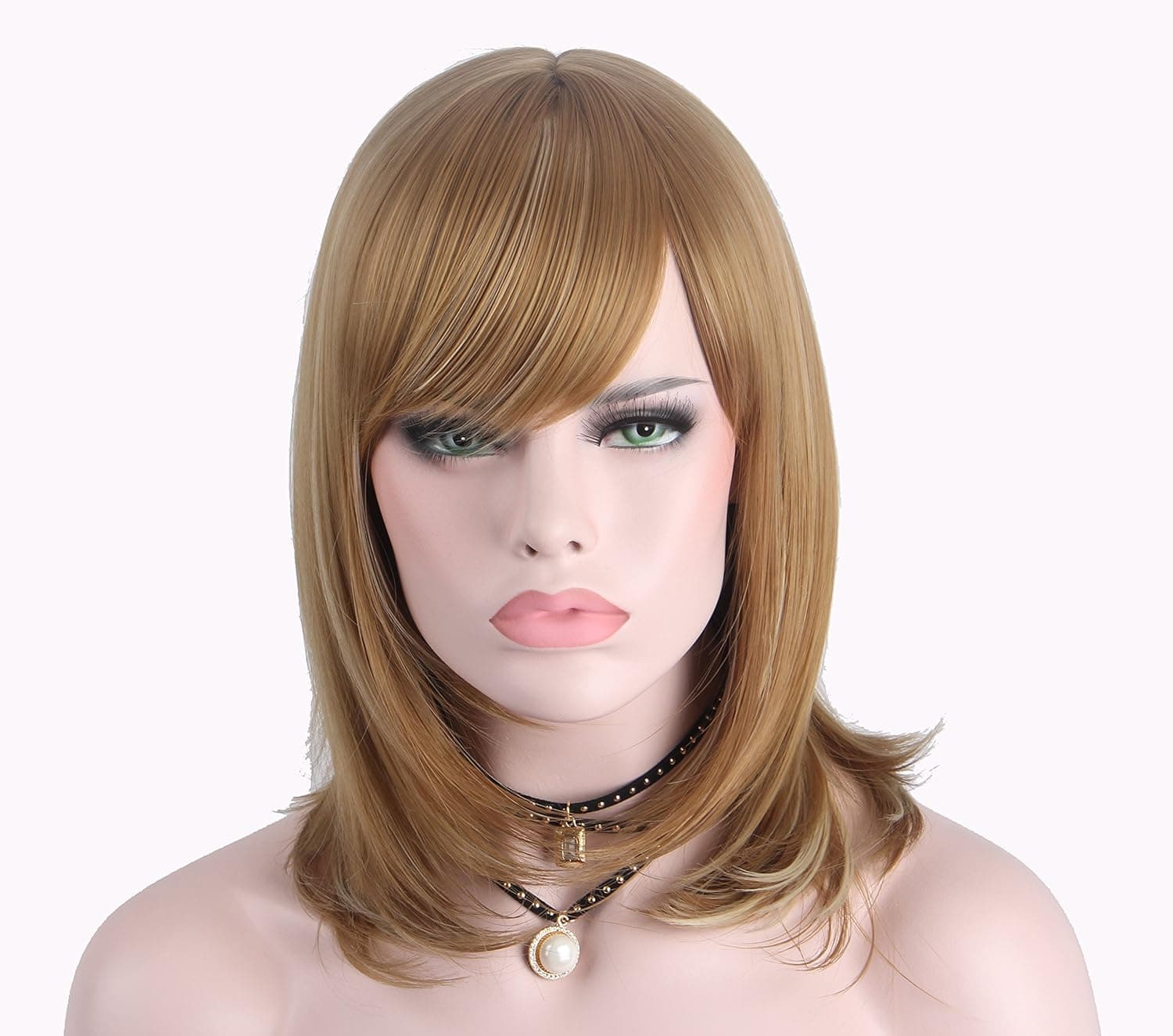 Short Wig Bob Straight Cut Natural Full Head Ombre Wigs No Bangs for Women with a Free Wig Cap Headband Not Front Lace Anxin® (28CM, Brown Bang)