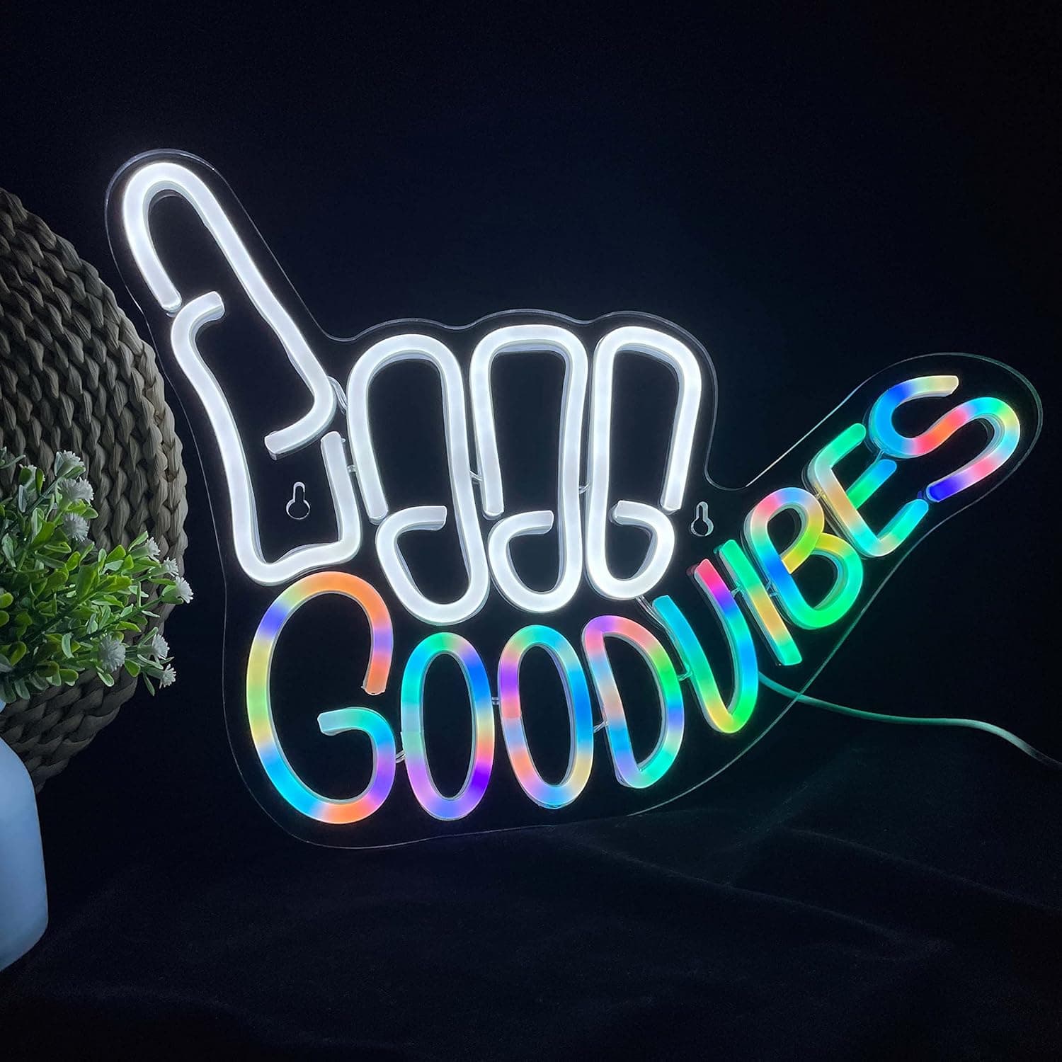 Good Vibes Neon Sign Light for Wall Décor Good Vibes Only Hand Neon Signs Bedroom Game Room Light Up LED Wall Sign Cool Things for Teen Room Sign Gamer Gift Party Holiday (Good Vibes - Dynamic Color Chaning)