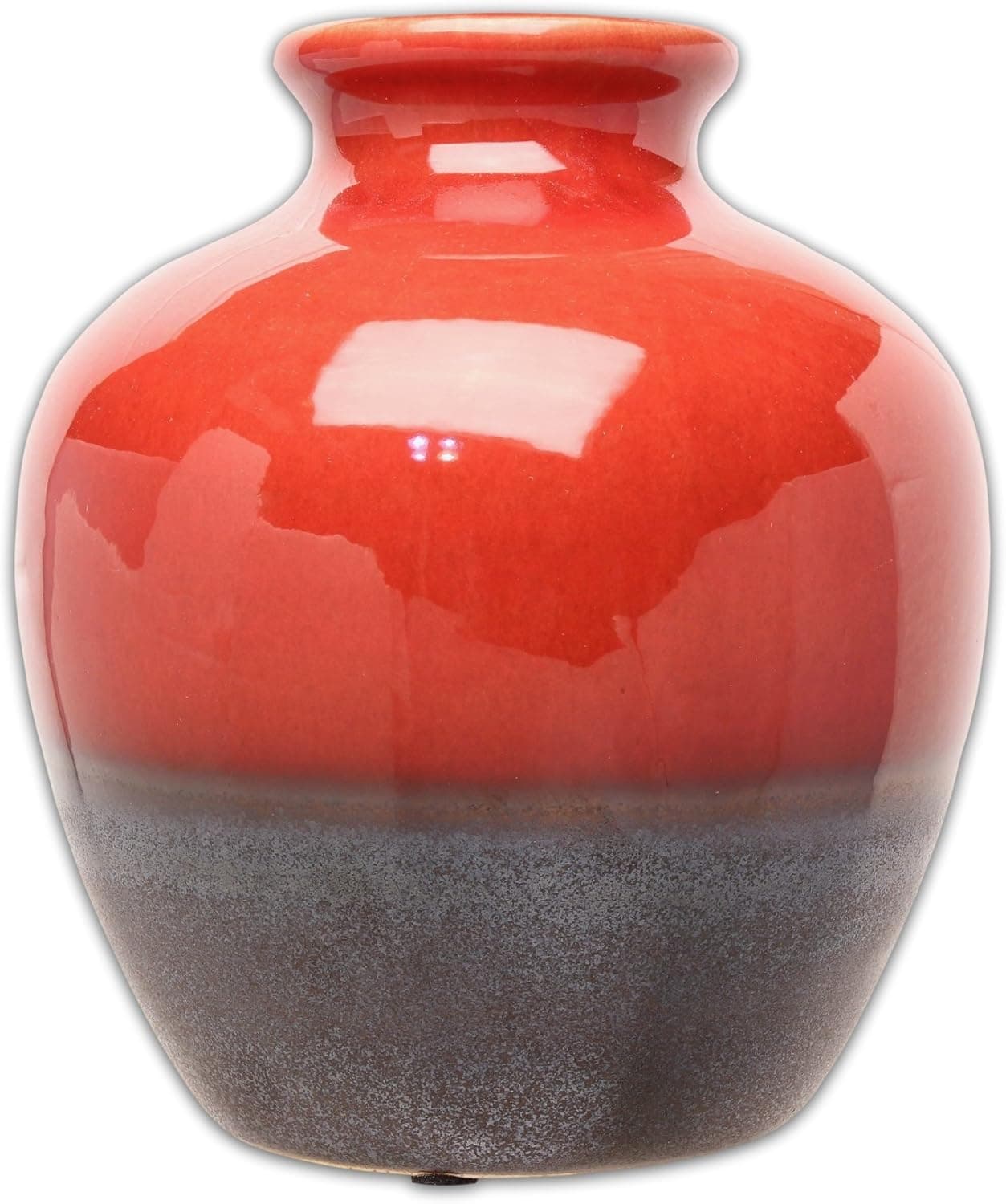 Mayrich 7'' Glossy Red Porcelain Vase with Matte Grey Trim
