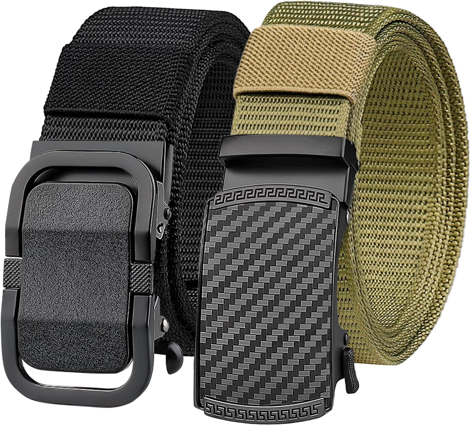 RUILAIBO 2 Pack Nylon Ratchet Belts for Men Golf Belt with Automatic Slide Buckle Casual Adjustable Work Web Women