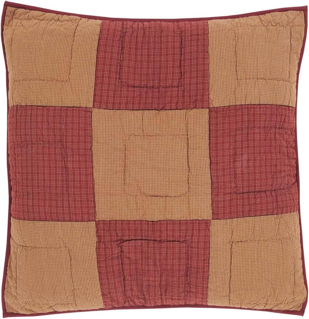 VHC Brands Ninepatch Star Quilted Euro Sham 26x26 Country Patchwork Design, Burgundy