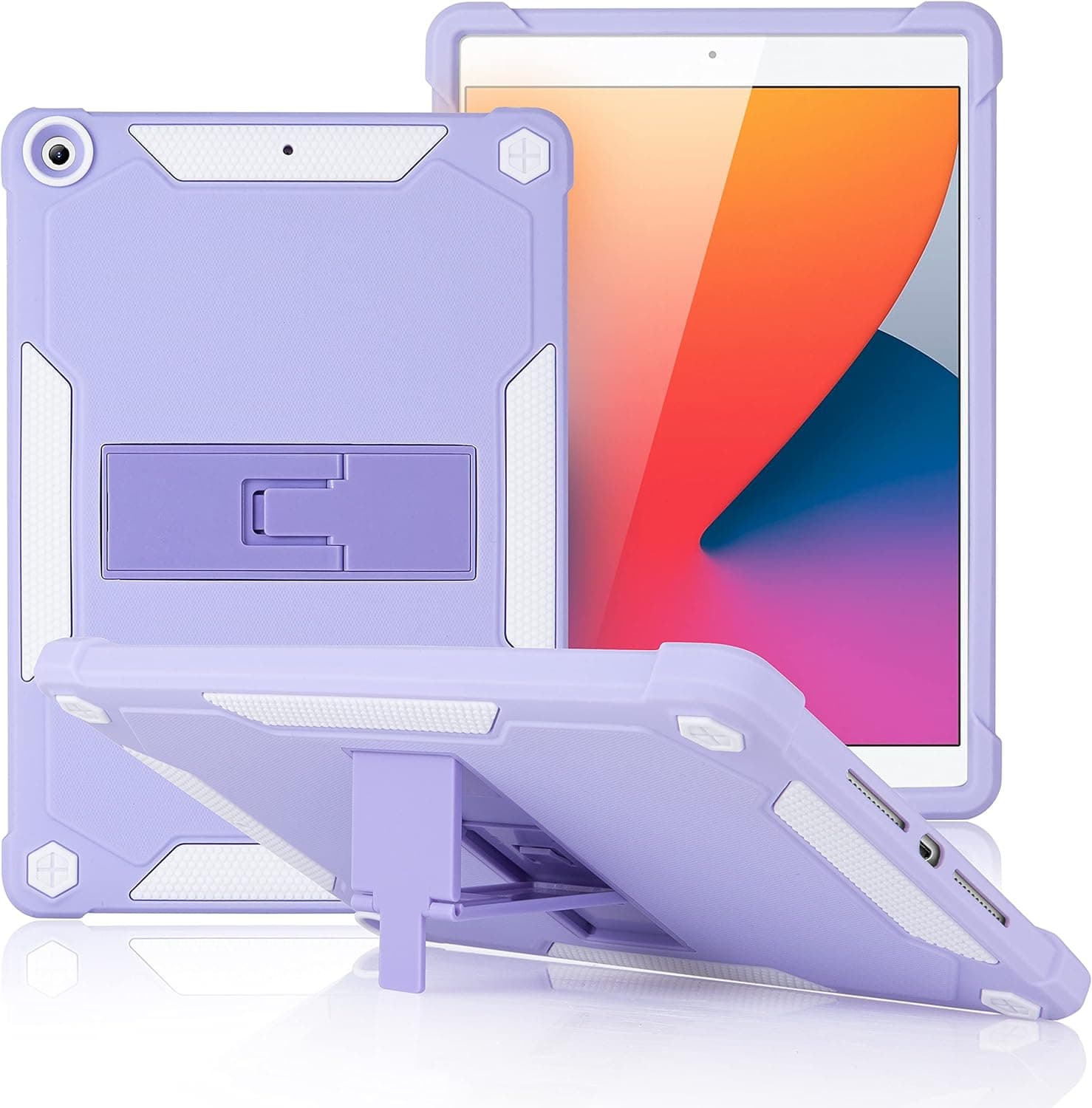 KIQ iPad 10.2 7th 8th 9th Gen Case, Premium Shockproof Impact Drop Protection Case Cover Kickstand for Apple iPad 10.2" 2019/2020/2021 7th 8th 9th Gen (White/Purple)