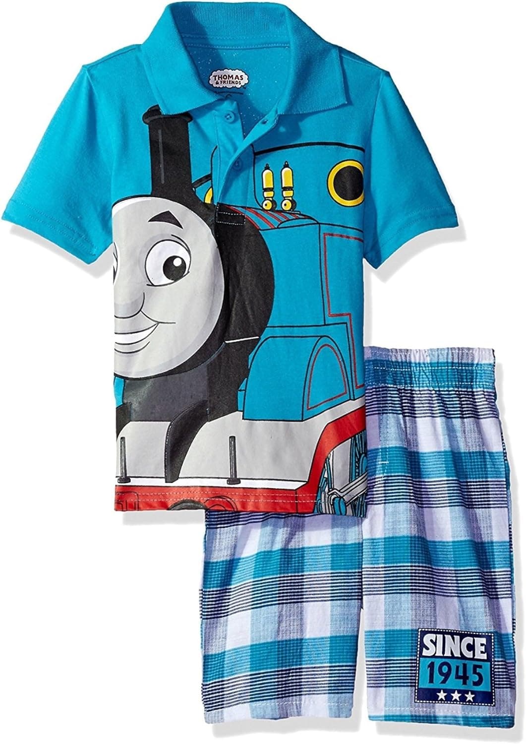 Thomas & Friends Boys' Toddler 2 Piece Thomas Polo and Plaid Short Set