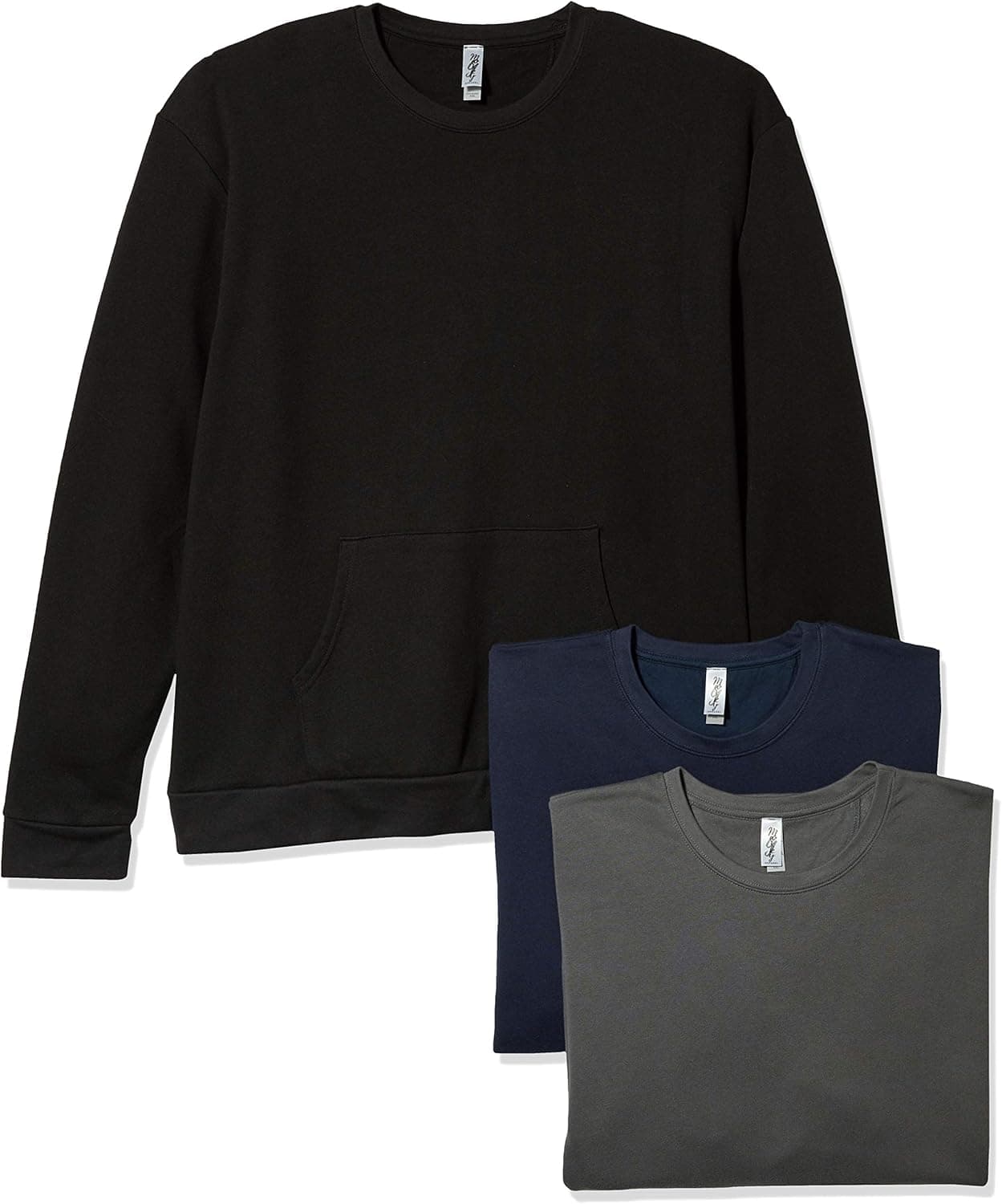 Marky G Apparel Men's Long Sleeve Crewneck T-Shirt with Pocket (Pack of 3)