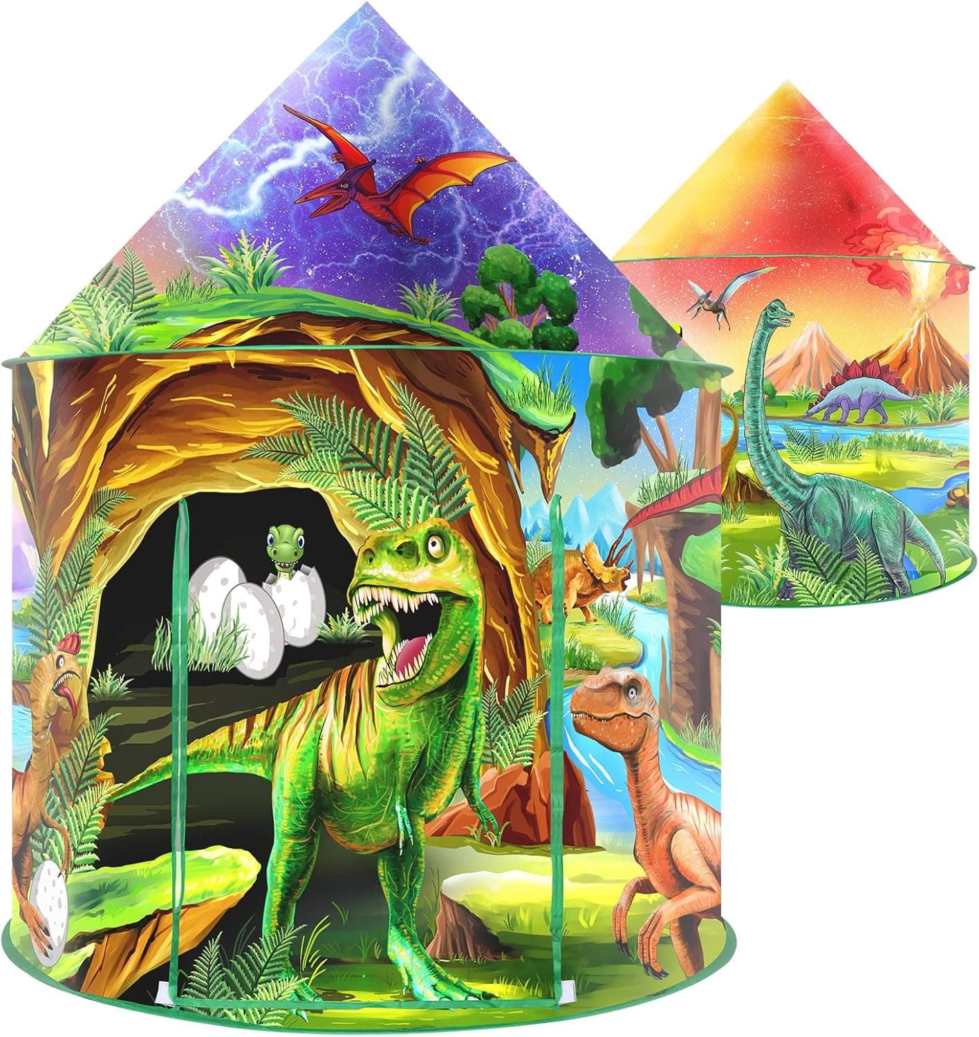 Dinosaur Kid Play Tent for Girls Boys, Outdoor Indoor Pop Up Tent for Kids, Foldable Playhouse with Dinosuar Stickers and Portable Bag Teepee Tent Airfort Inflatable for Birthday Gift Toddler Baby
