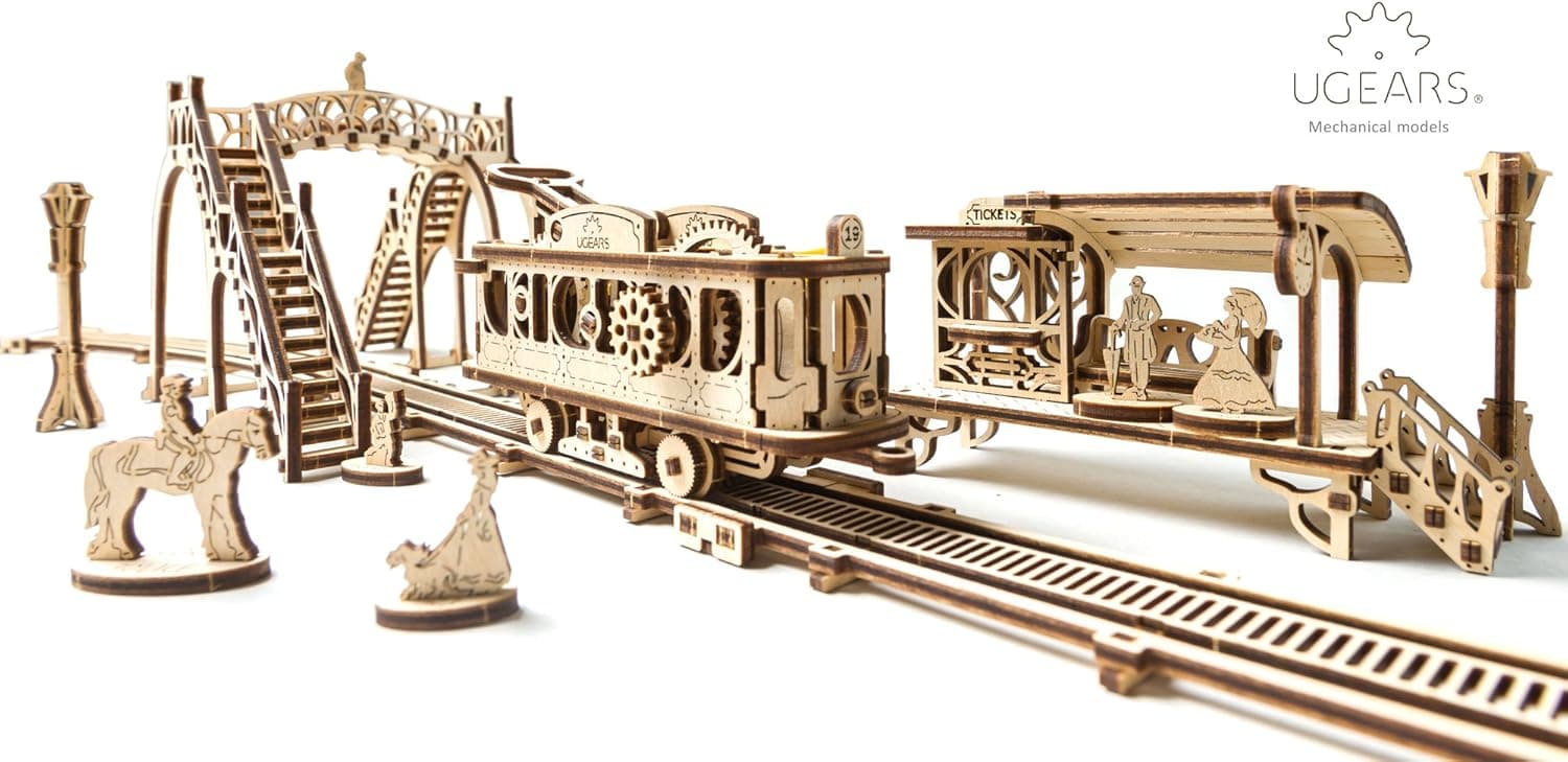 UGears Mechanical Town Series Tram Line Mechanical Wooden Model Kit 3D Puzzle Assembly