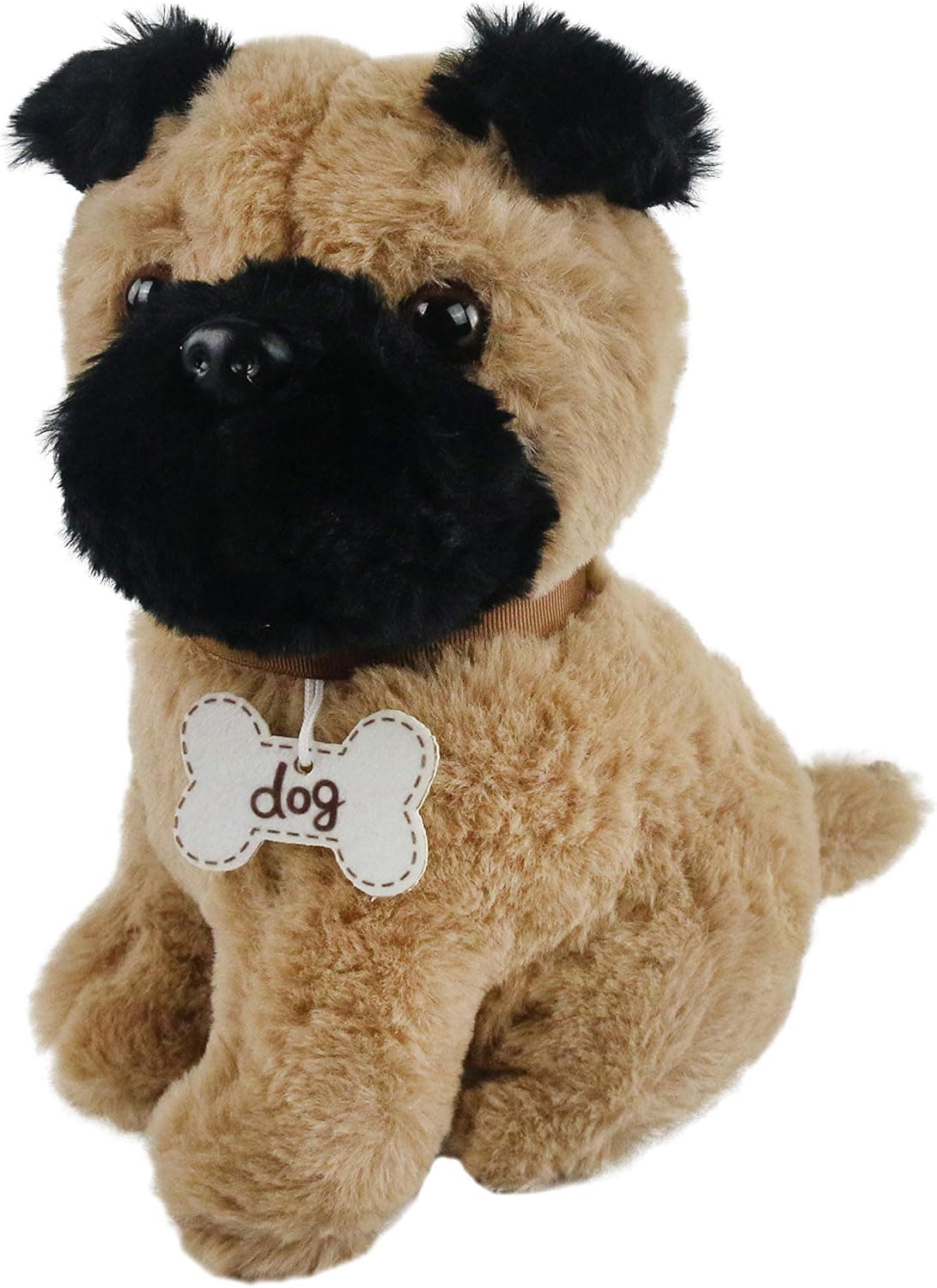 Houwsbaby Pug Dog Stuffed Animal Puppy Soft Plush Toy Realistic Dog with Writable Nameplate Bone Tag Birthday Gift for Kids Pets Boys Girls, 9.5''
