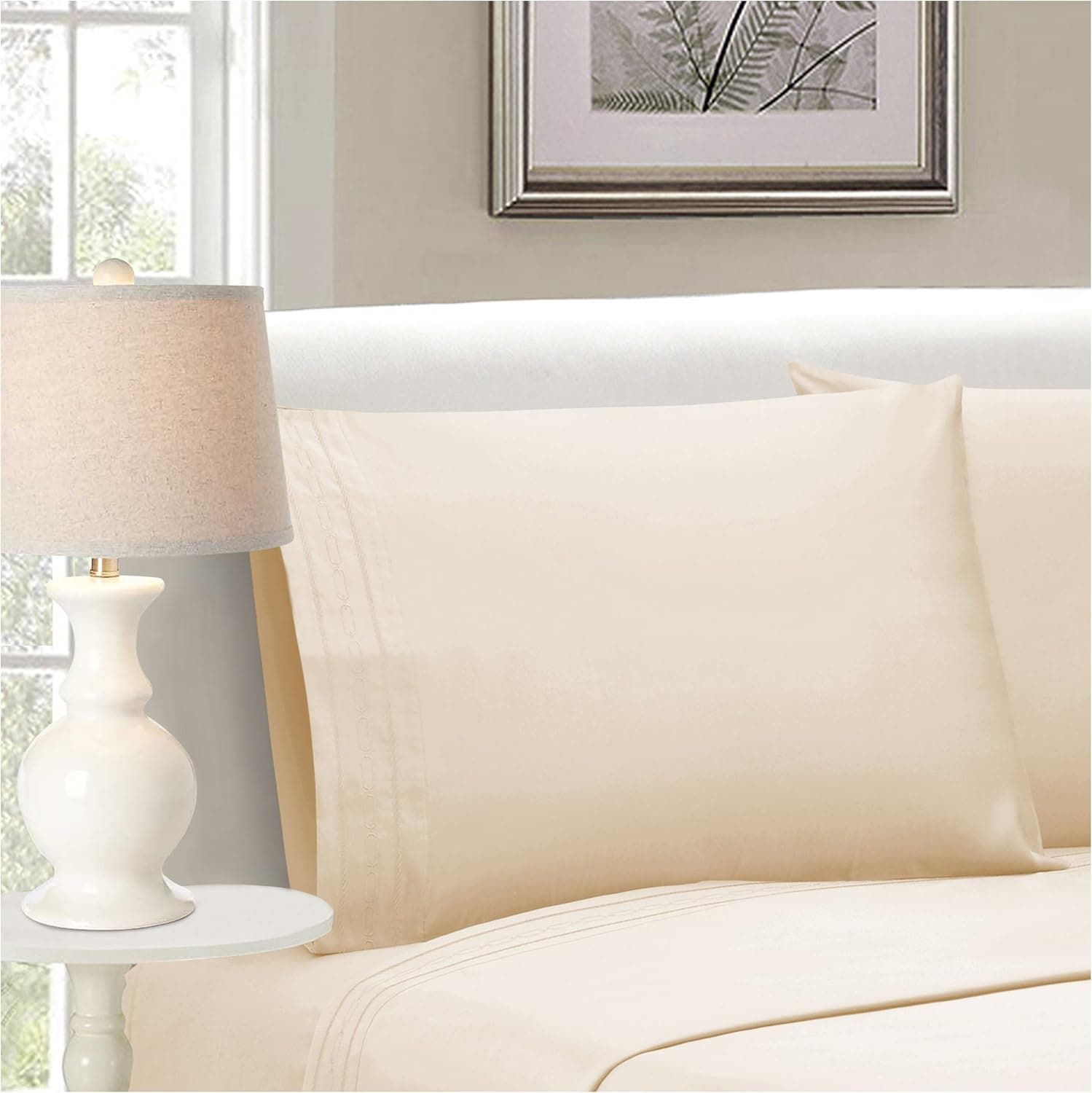 SUPERIOR 1000-Thread, 4-Pieces 1000 Thread Count Egyptian Cotton Queen Embroidered Sheet Set, Ivory-Ivory