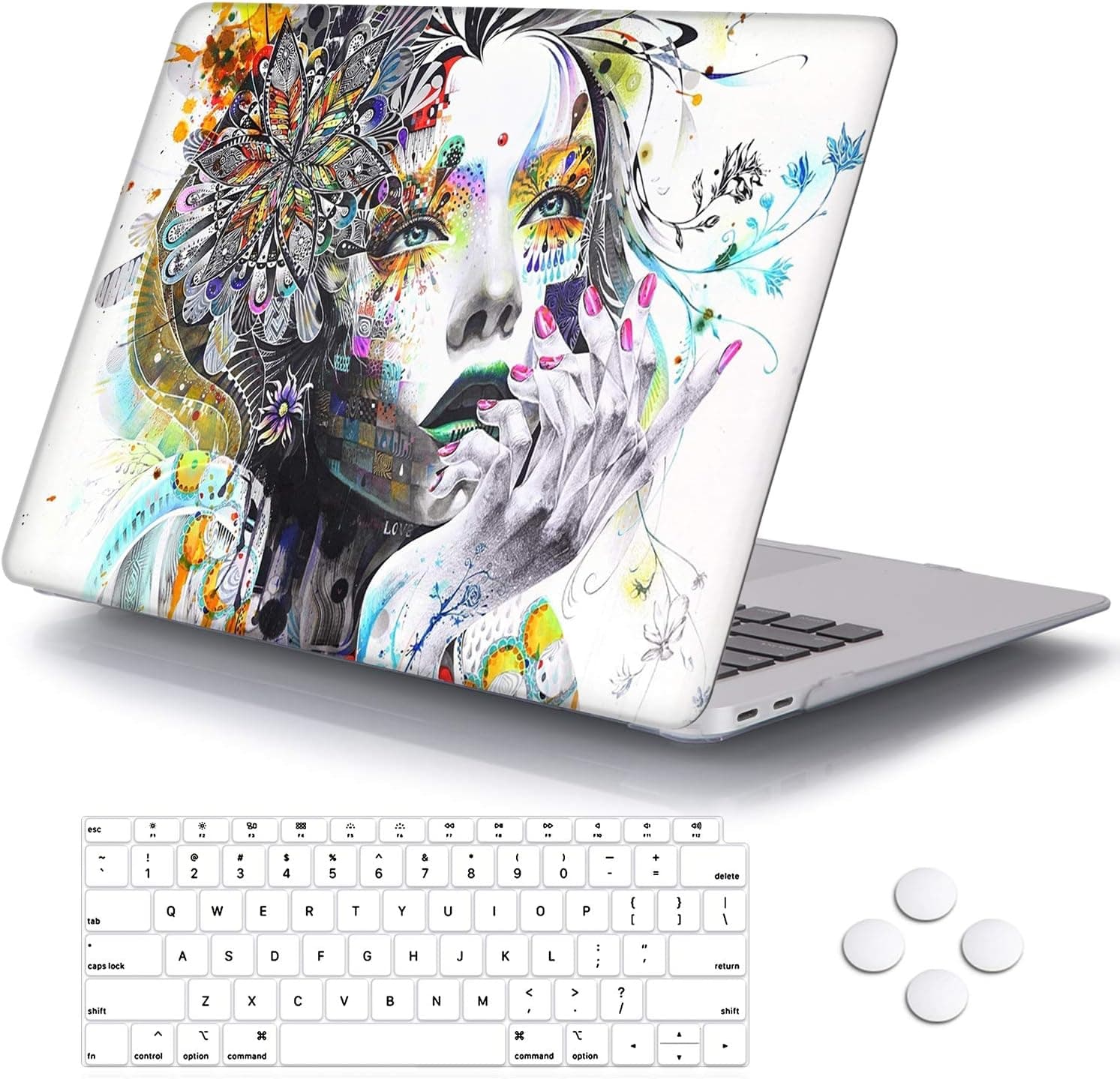 DQQH MacBook Air 13 Inch Case 2020 2019 Release A2337 M1 A2179 A1932 with Touch ID Retina Display, Plastic Hard Shell Case and Keyboard Cover for Newest Mac Air 13''- Handpainted Girl