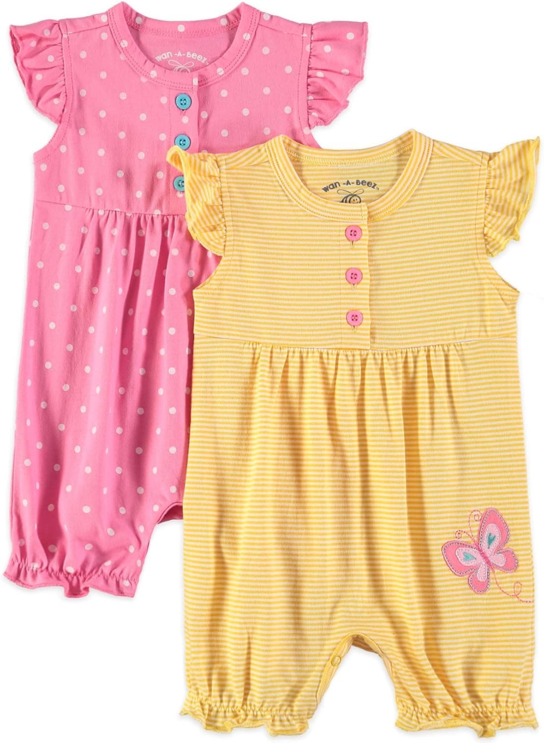 Wan-A-Beez Baby Girls' Multi Pack Embroidered Sleeveless Romper