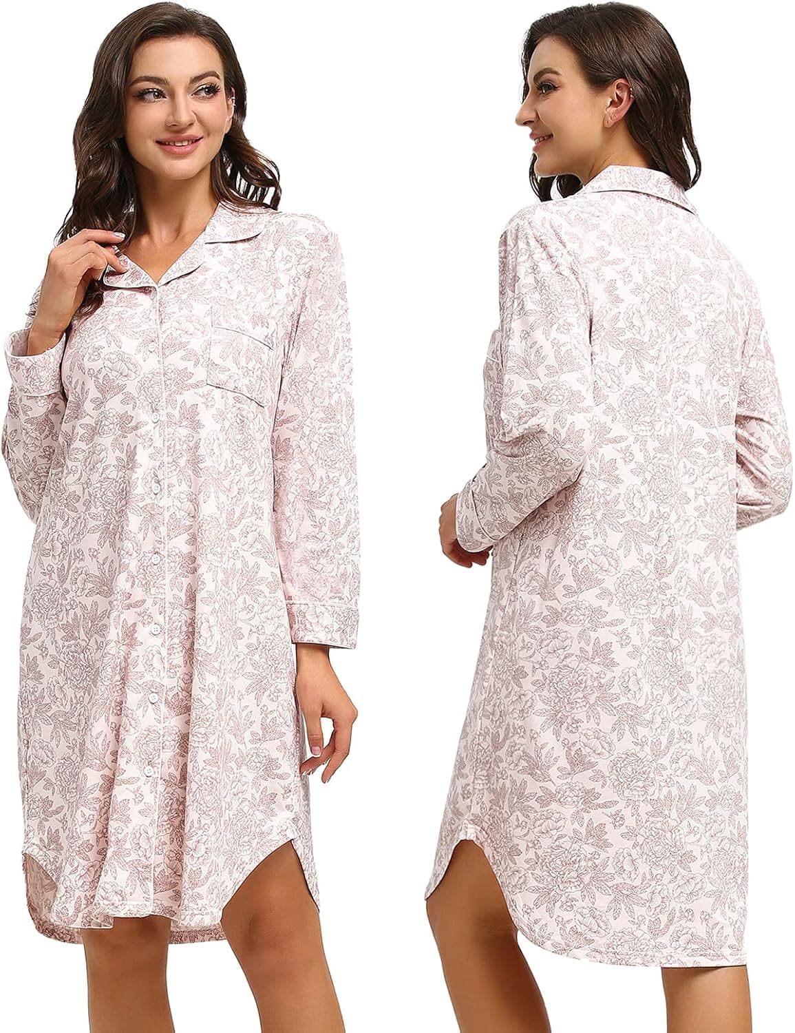 Button Up Nightgowns Long Sleeve Nightgowns for Women Nightshirts Boyfriend Sleepshirt Warm