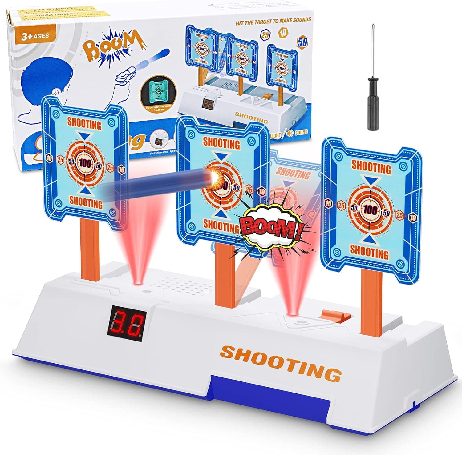 YOQVHUA Electronic Shooting Targets Compatible for Nerf Guns, Digital Scoring Auto Reset 3 Targets Toys, Shooting Game Toys Ideal Gift for 3+ Years Old Kids-Boys & Girls