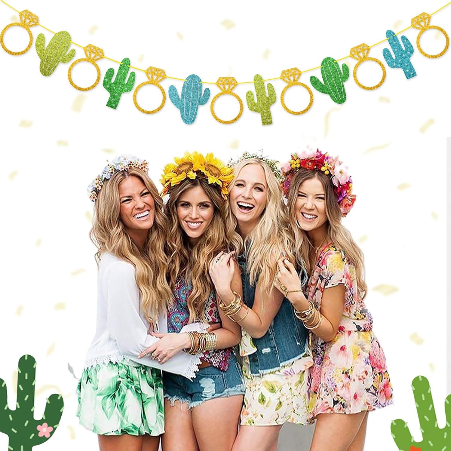 Kitticcino Fiesta Bachelorette Banner Cactus Wedding Garland Glitter Bridal Shower Engagement Bachelorette Party Favor Decorations (NO-DIY)
