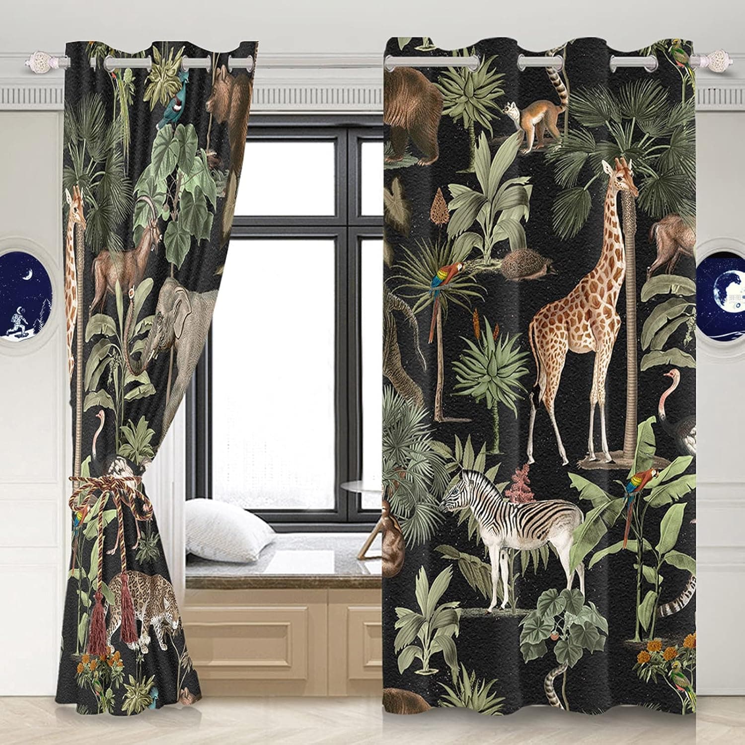 Yeele Animal Curtains, Jungle Wildlife World Animal Window Curtain Panels Wild Safari Animal 3D Print Grommet Blackout Window Treatments for Bedroom Living Room 2 Panels 42.13x63inches