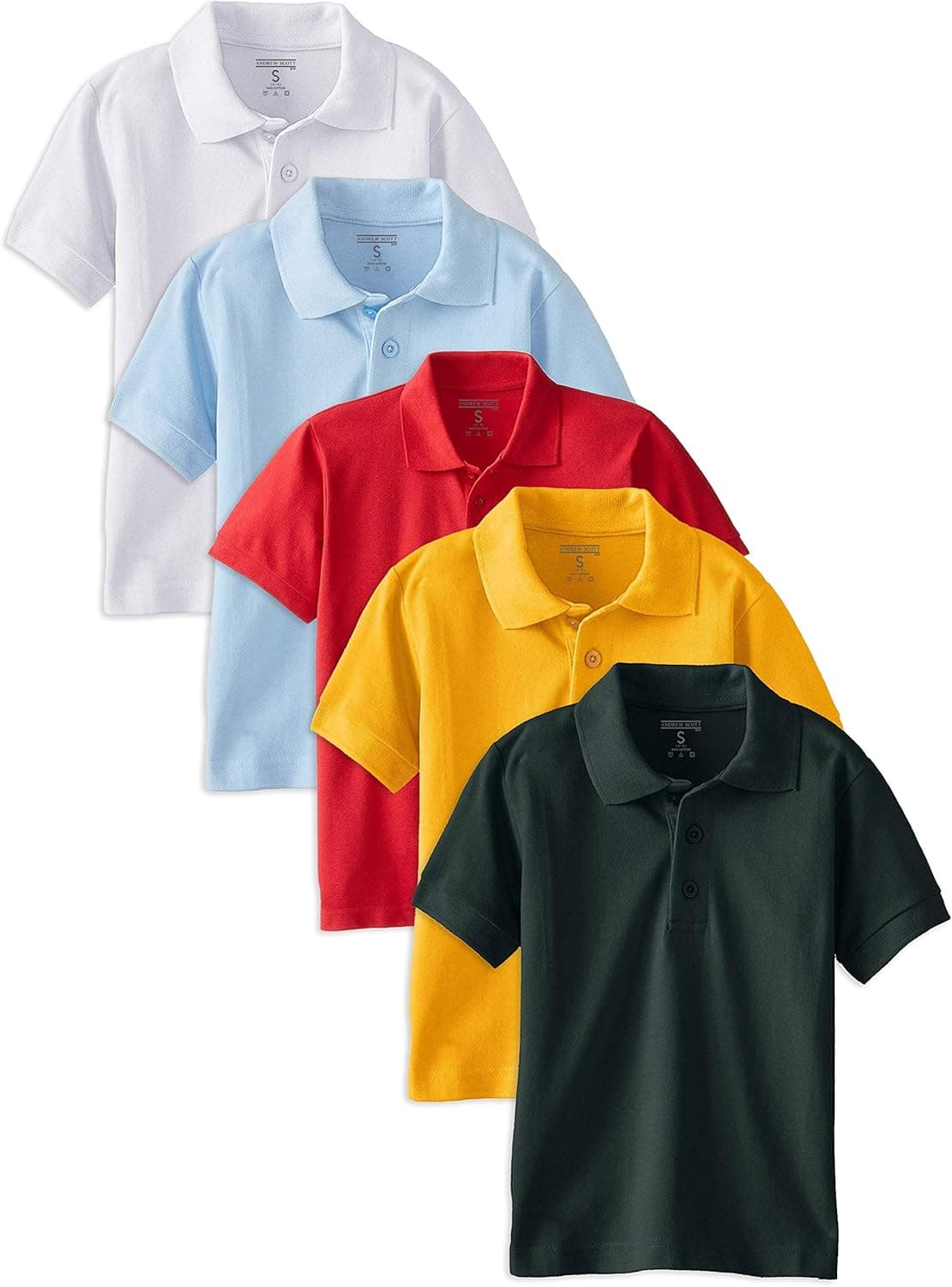 Andrew Scott Boys 5-Pack Boys' Short Sleeve Pique Polo Shirts/School Uniform Polo Shirts