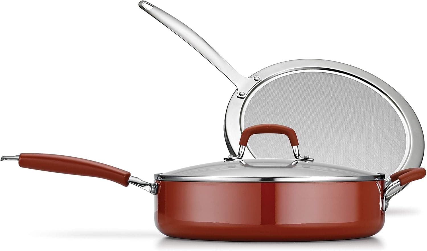 Tramontina 80151/504 Simple Cooking Aluminum Deep Saute Set with Red Handles, 3 Piece, Porcelain Enamel, Spice Red, Made in USA