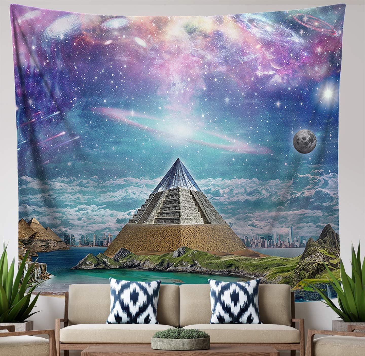 Lucid Eye Studios Tapestry Wall Hanging- Third Eye Psychedelic Wall Art- Iris Falls Design- Blue Tapestry- Mountain Tapestry- Waterfall Wall Art- Trippy Dorm Art (58 x 51 inches, Sacred Pyramid)