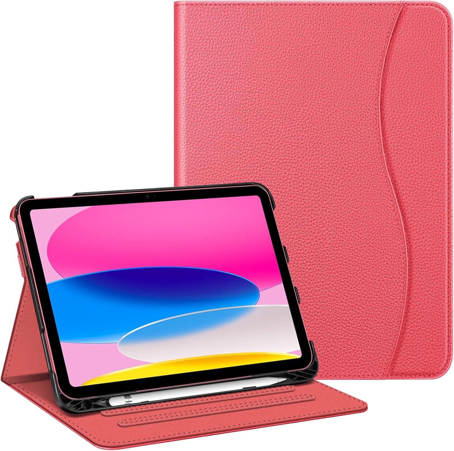 Fintie Case for iPad 10th Generation 10.9 Inch (2022 Model), Multi-Angle Viewing Protective Stand Cover with Pencil Holder & Pocket, Auto Sleep/Wake, Watermelon