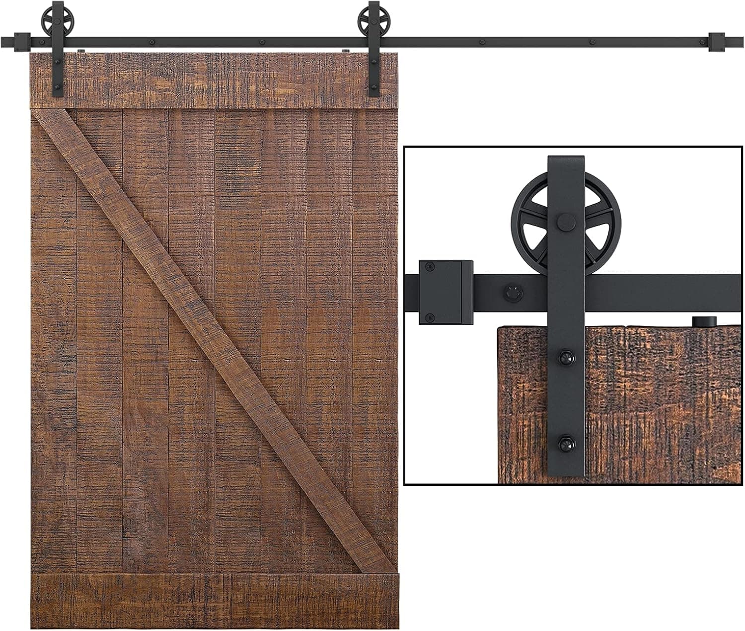 SMARTSTANDARD 9 Feet Heavy Duty Sliding Barn Door Hardware Kit, 4FT - 16FT, Black, Smoothly and Quietly, Simple and Easy to Install, Fit 54" Wide Panel (Industrial Bigwheel Hangers)