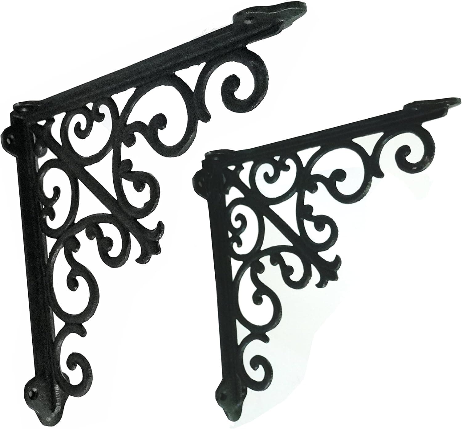 NACH Victorian Antique Black Shelf Bracket, Wall Mount Cast Iron Shelf Brackets, Heavy Duty Brackets for Shelving, Medium 10.6 x 1.96 x 10.6 Inches, L Bracket, DIY Projects, 2 Pack, Hardware Included, JS-90-062